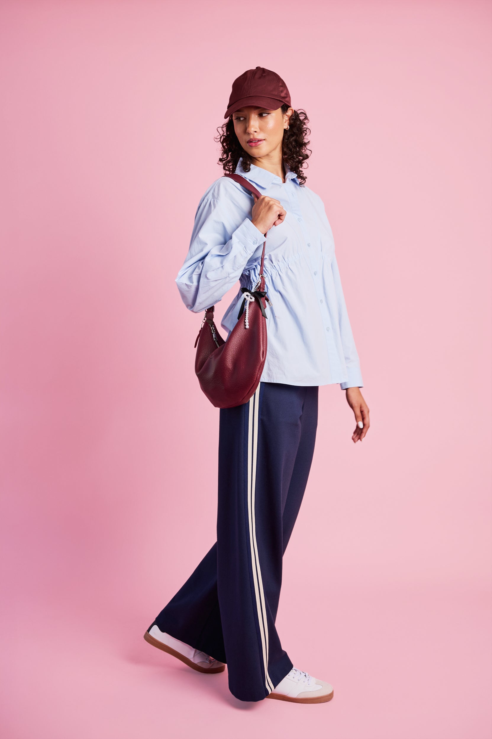 Ruched Empire Cotton Shirt in Sky Blue