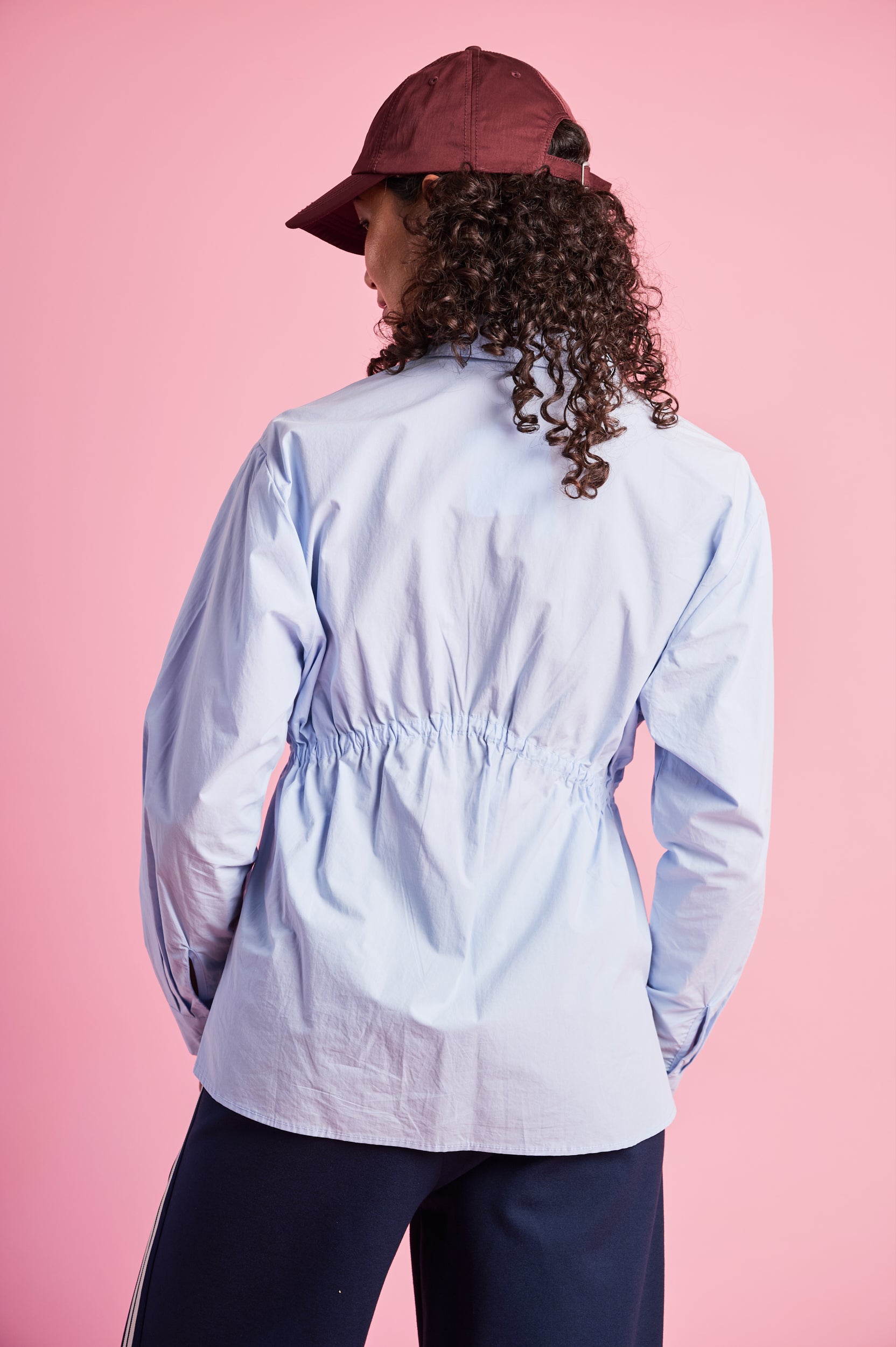 Ruched Empire Cotton Shirt in Sky Blue