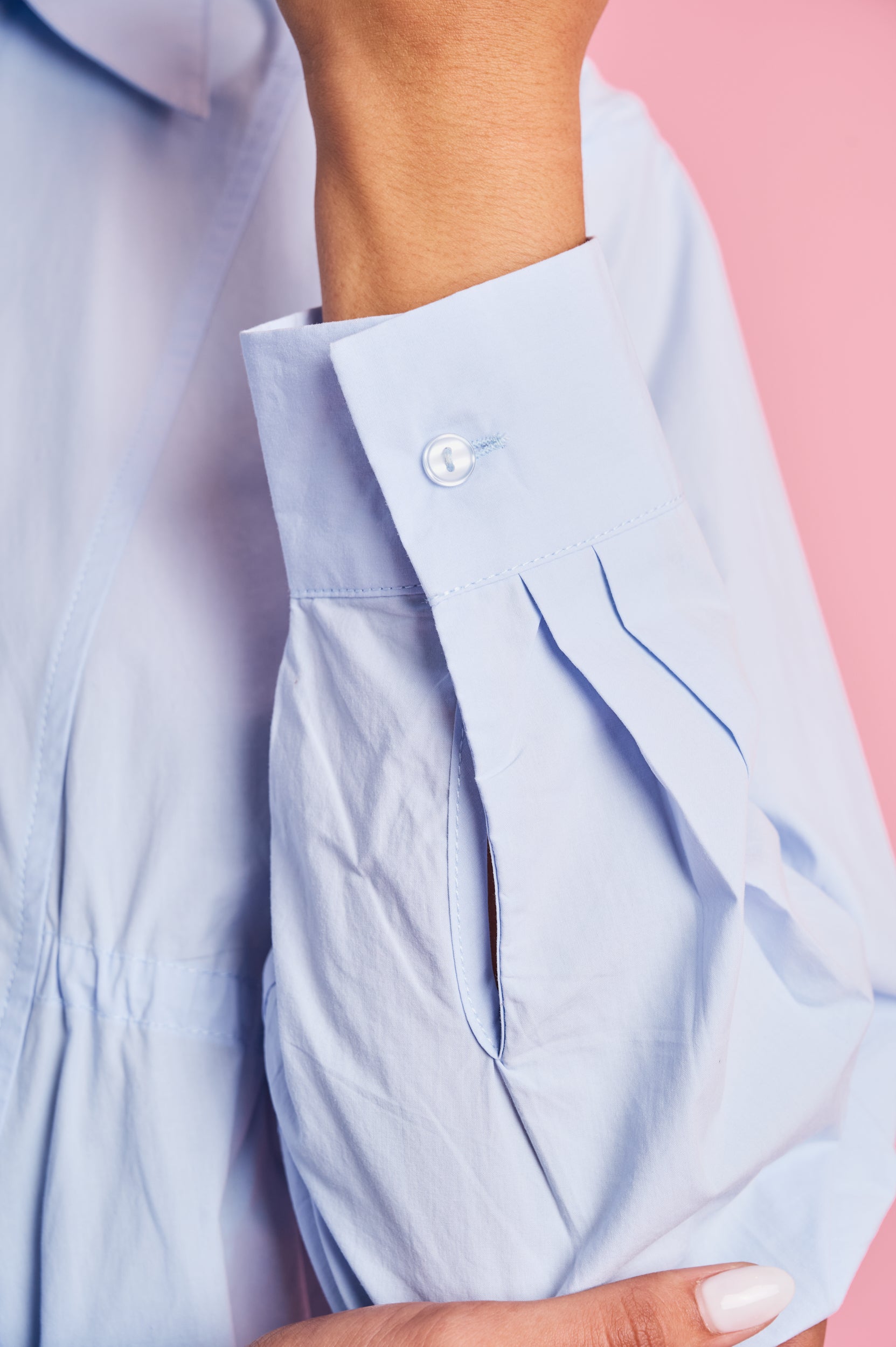 Ruched Empire Cotton Shirt in Sky Blue