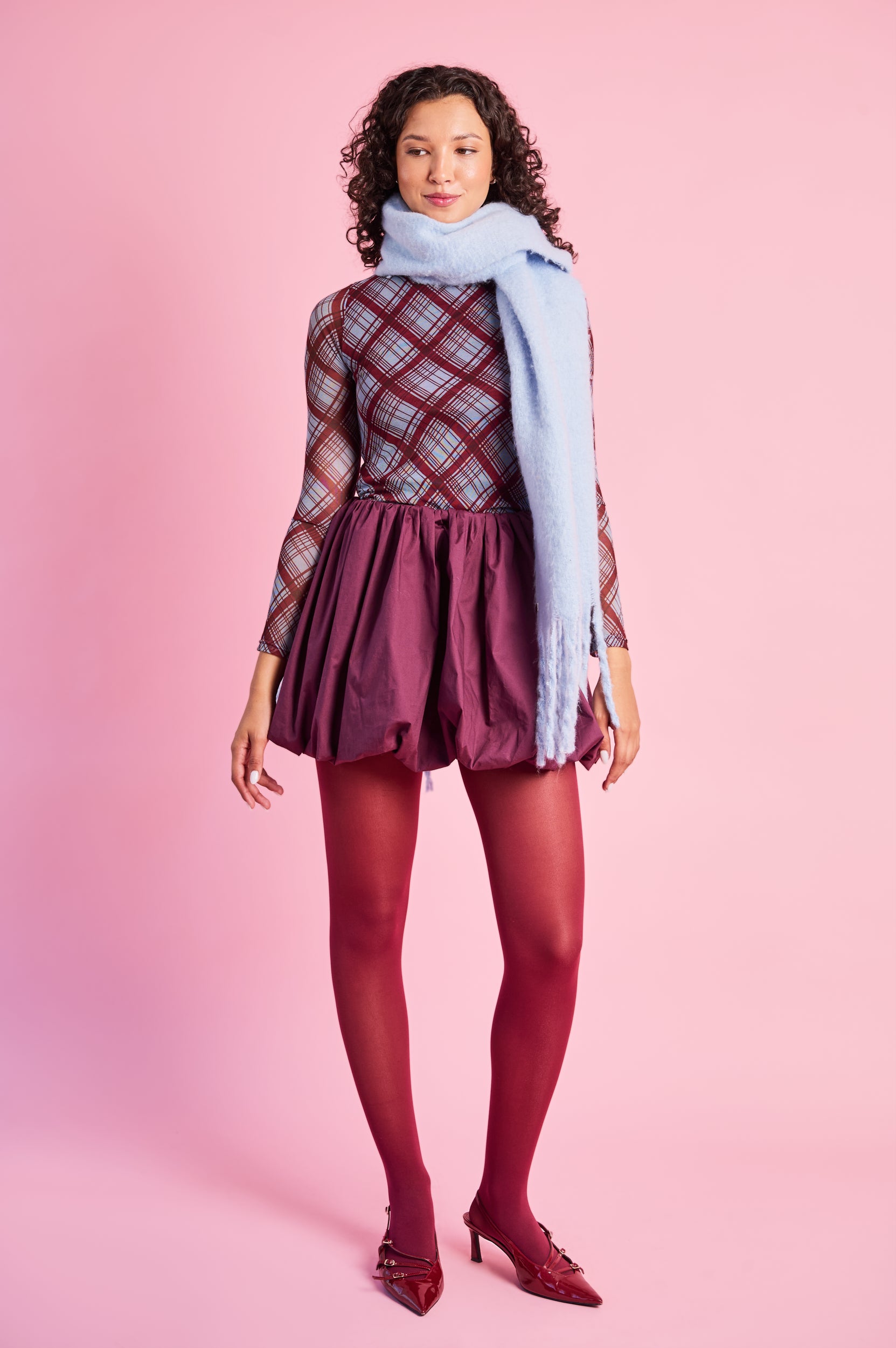 Lined Mesh Top in Diagonal Check
