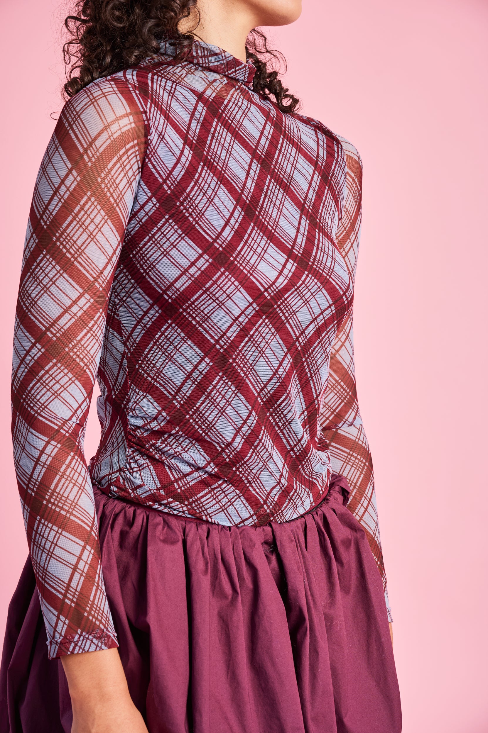 Lined Mesh Top in Diagonal Check