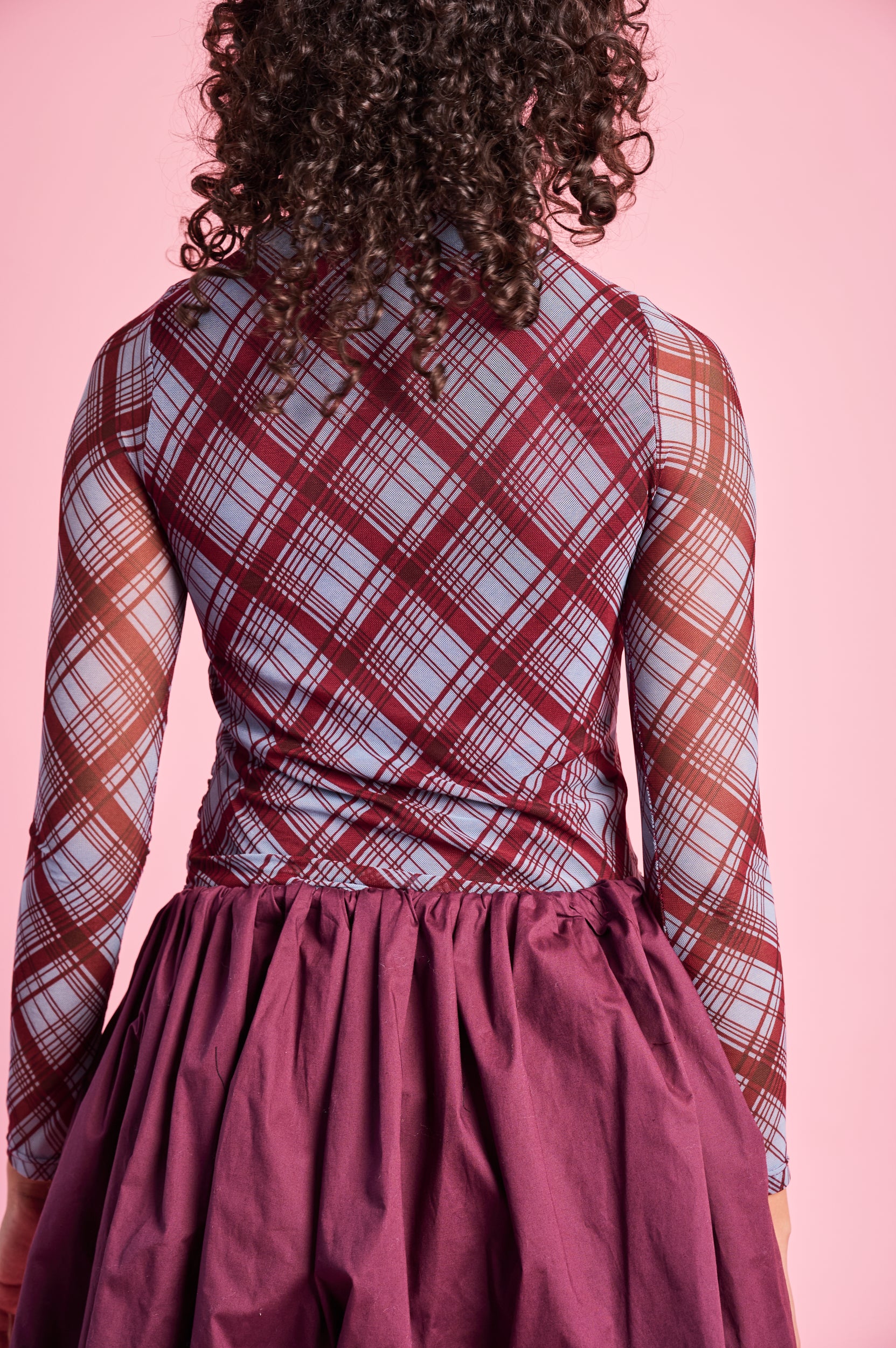 Lined Mesh Top in Diagonal Check