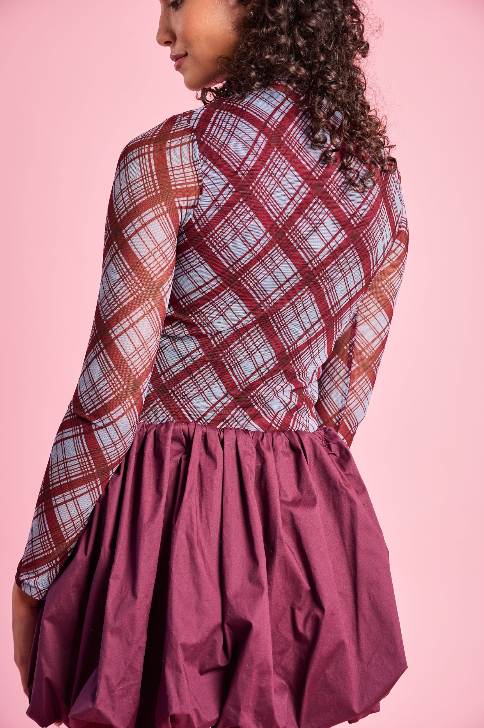 Lined Mesh Top in Diagonal Check