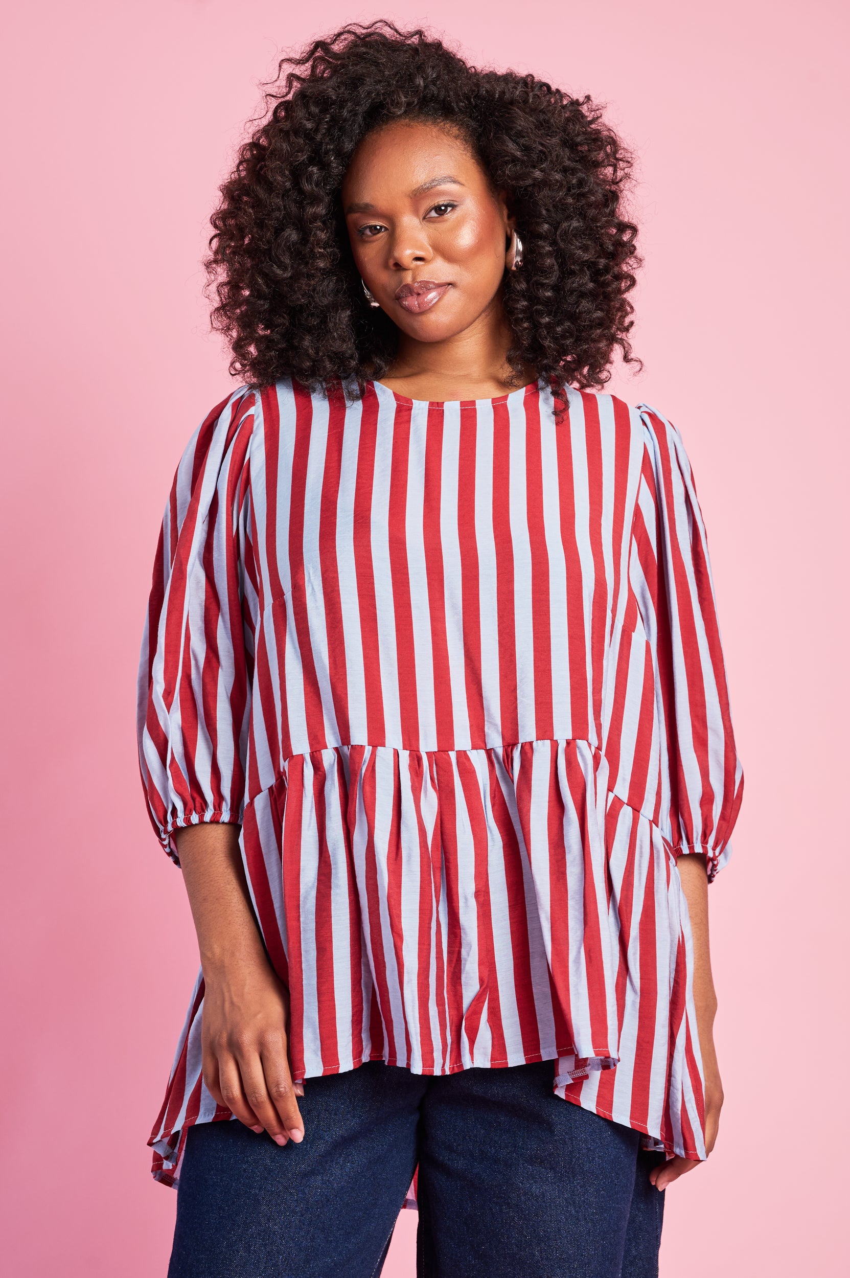 Oversized Peplum Blouse in Stripe
