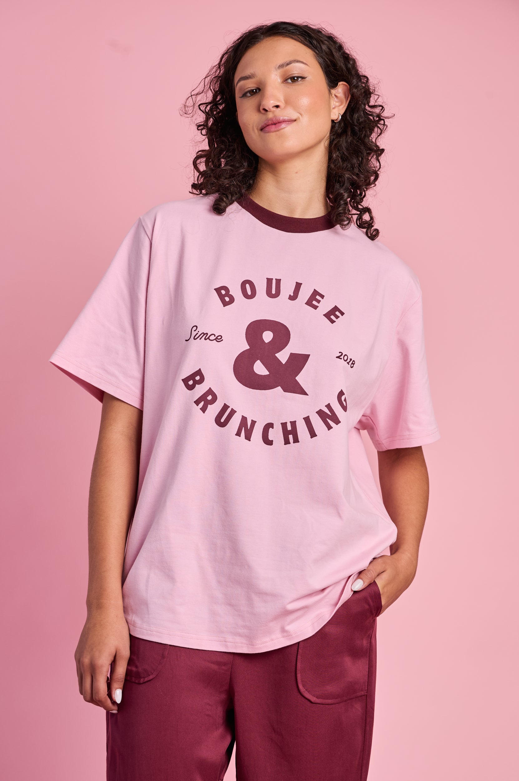 Oversized Printed Tee in Soft Pink
