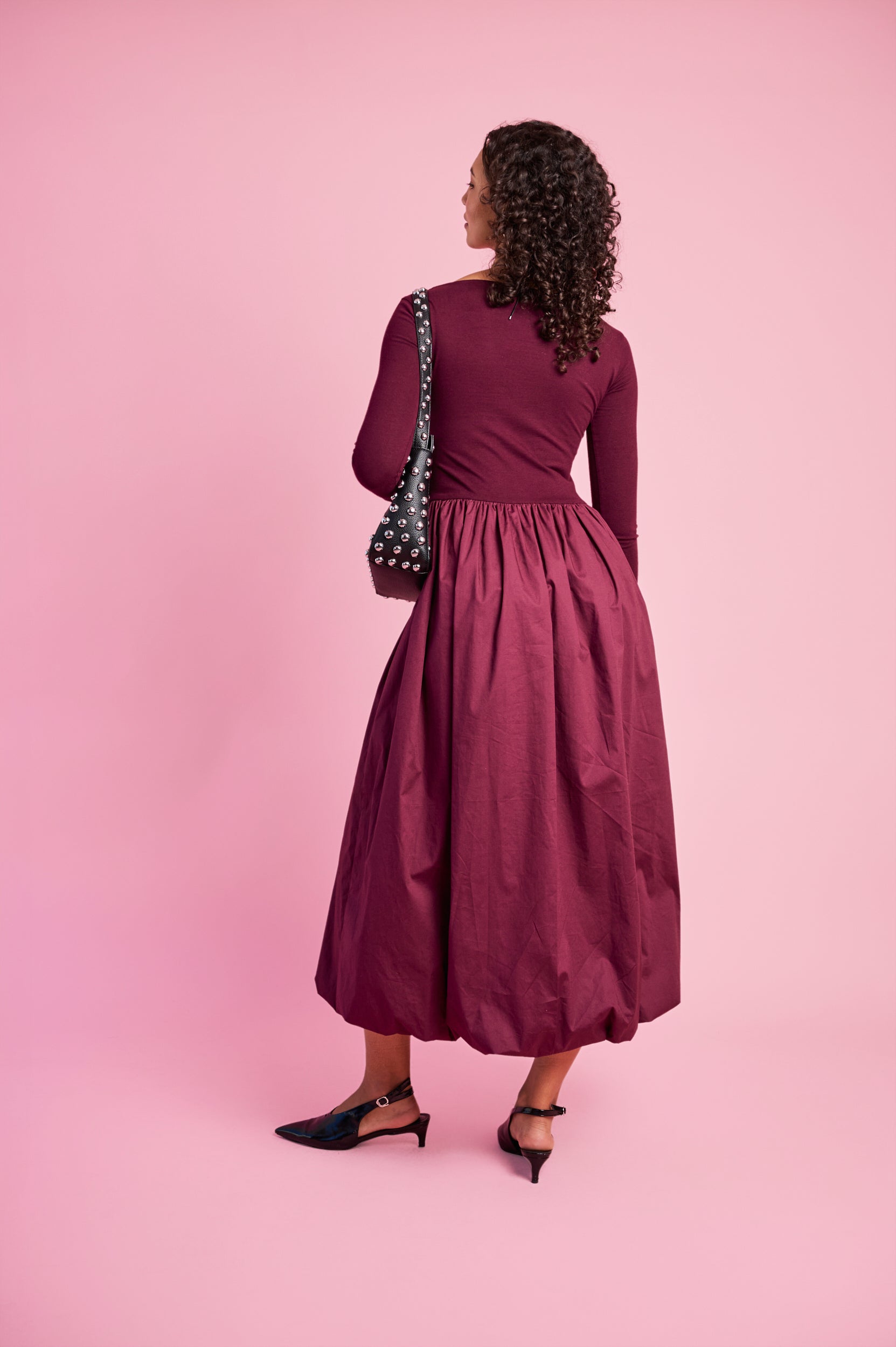 Long Sleeve Combo Dress in Burgundy