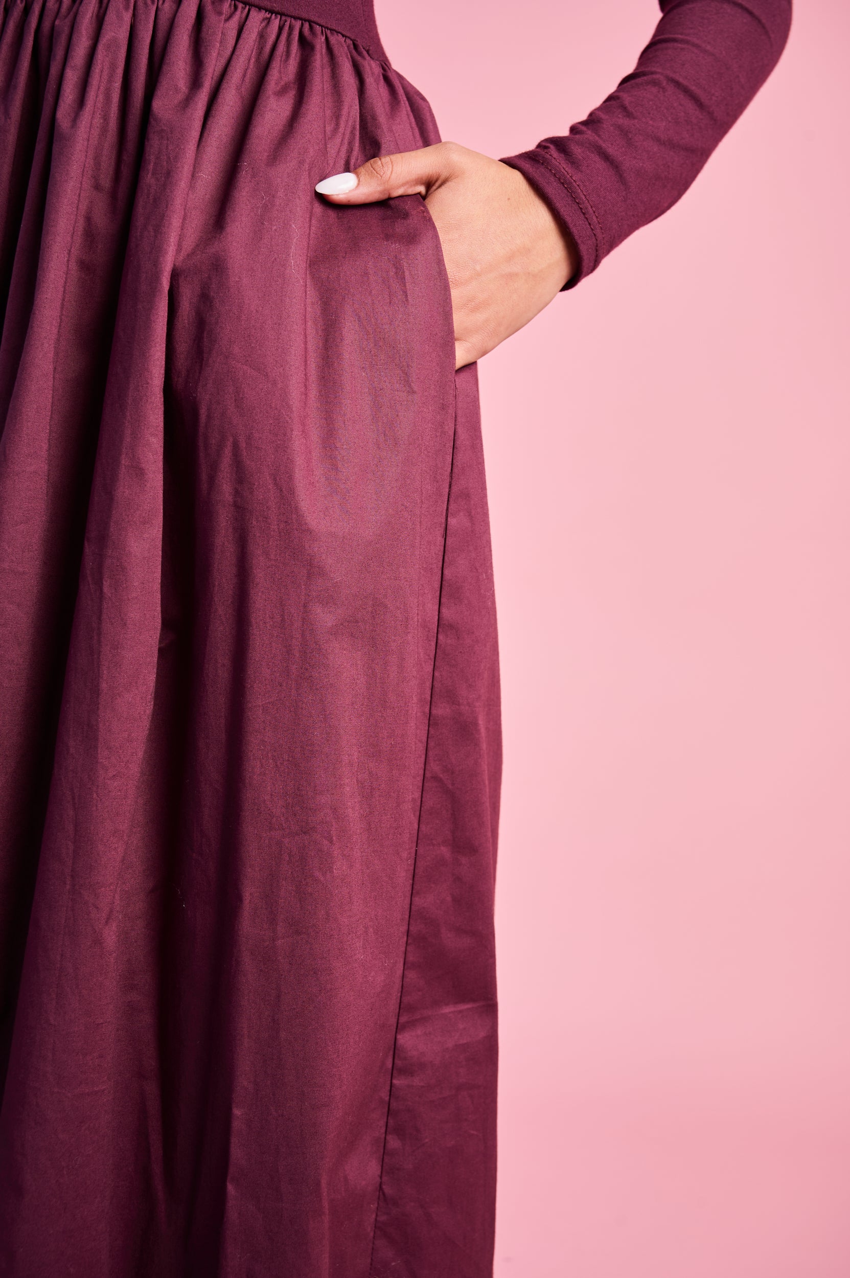 Long Sleeve Combo Dress in Burgundy