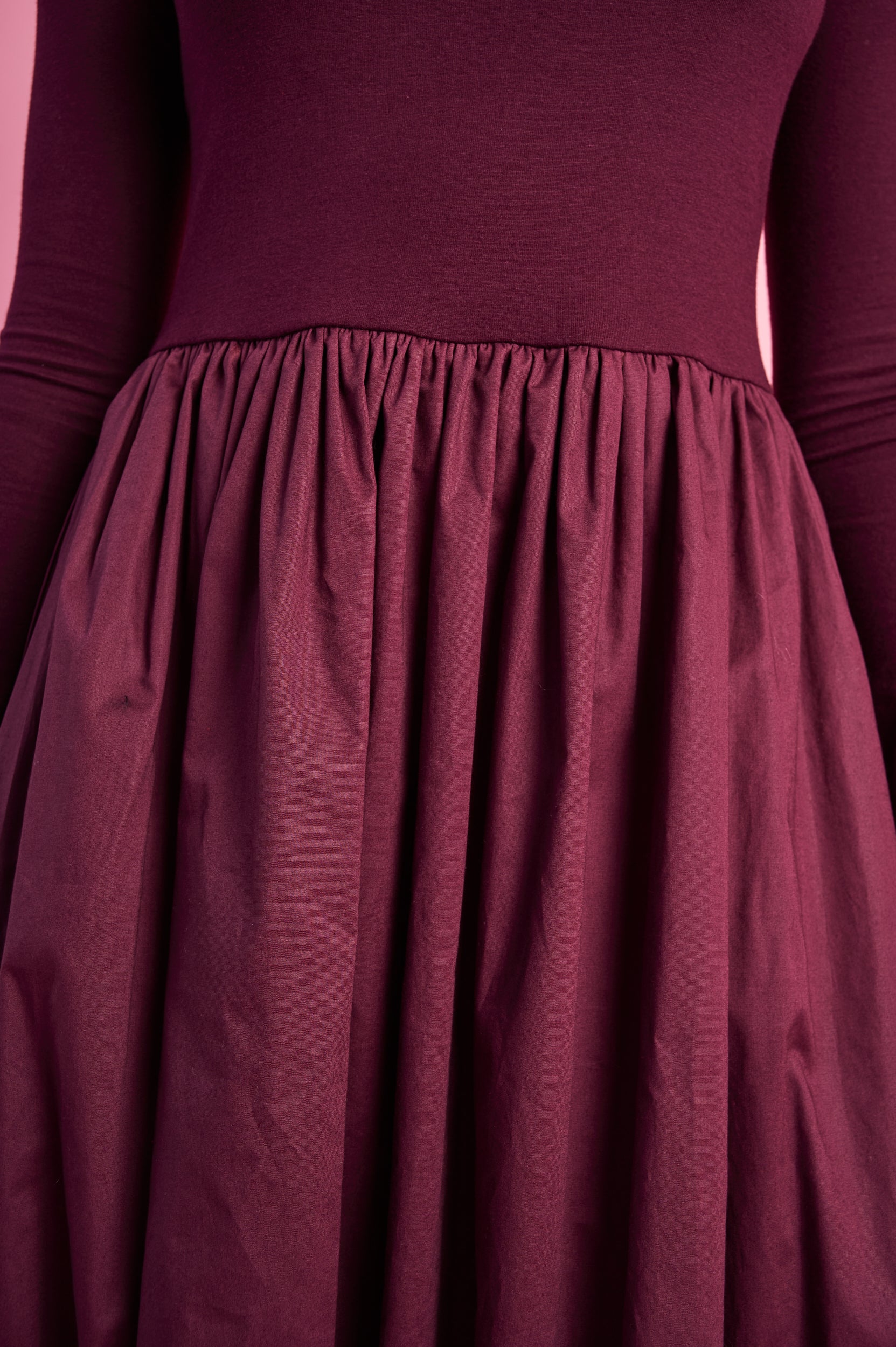 Long Sleeve Combo Dress in Burgundy