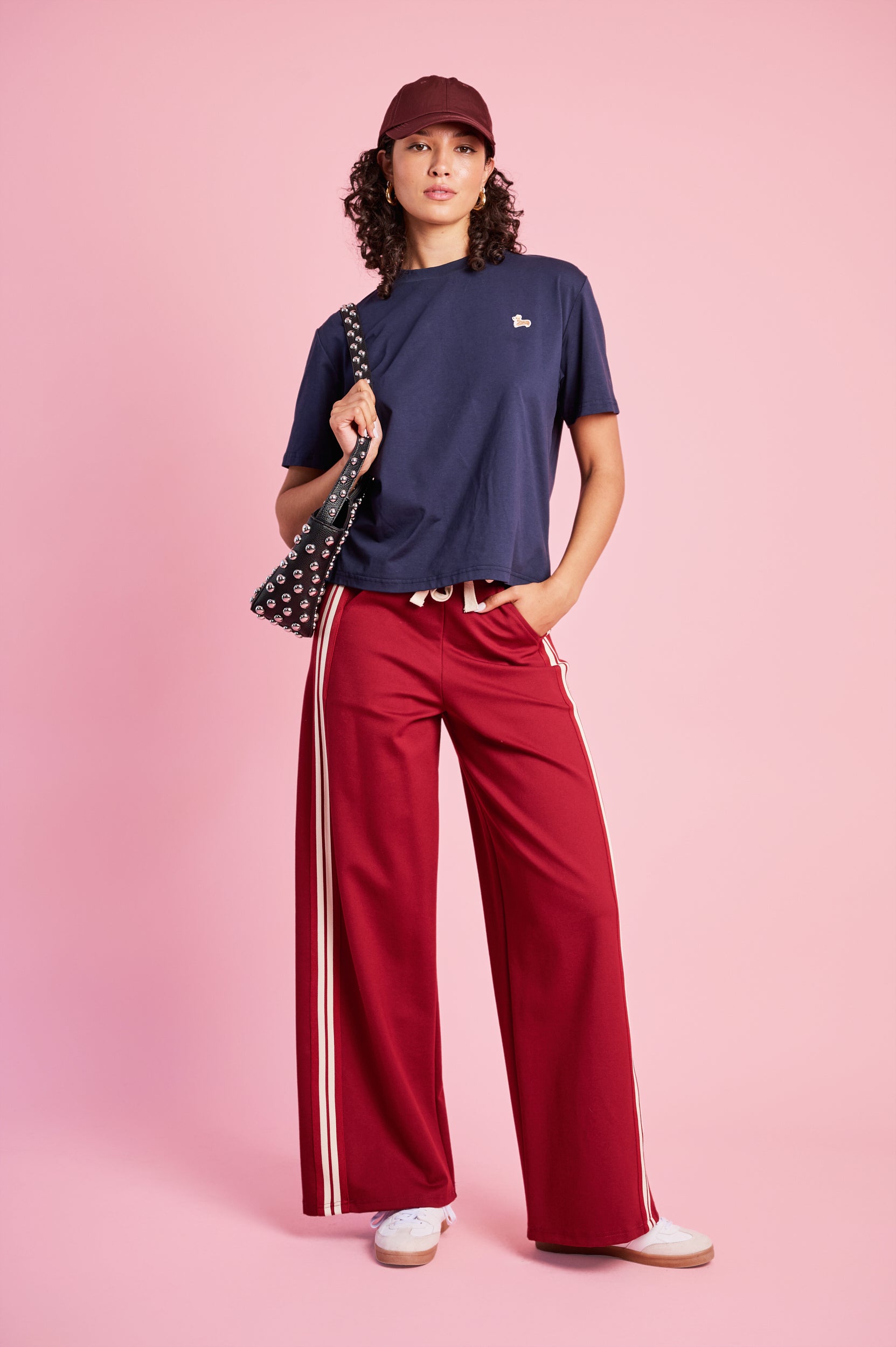 Ponti Pant with Contrast Rib in Burgundy/Milk