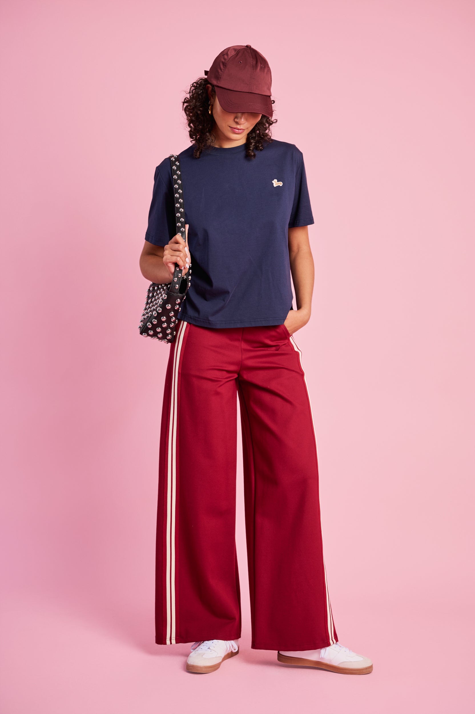 Ponti Pant with Contrast Rib in Burgundy/Milk