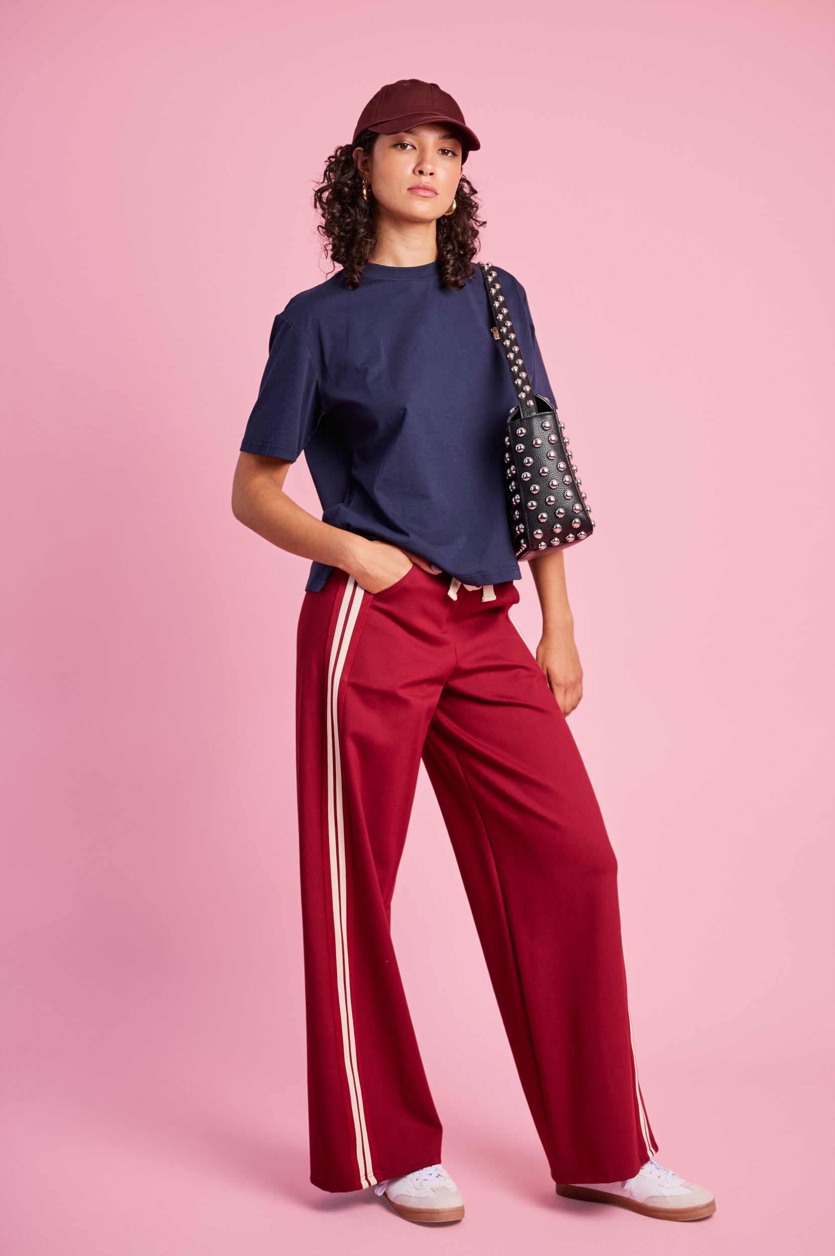 Ponti Pant with Contrast Rib in Burgundy/Milk
