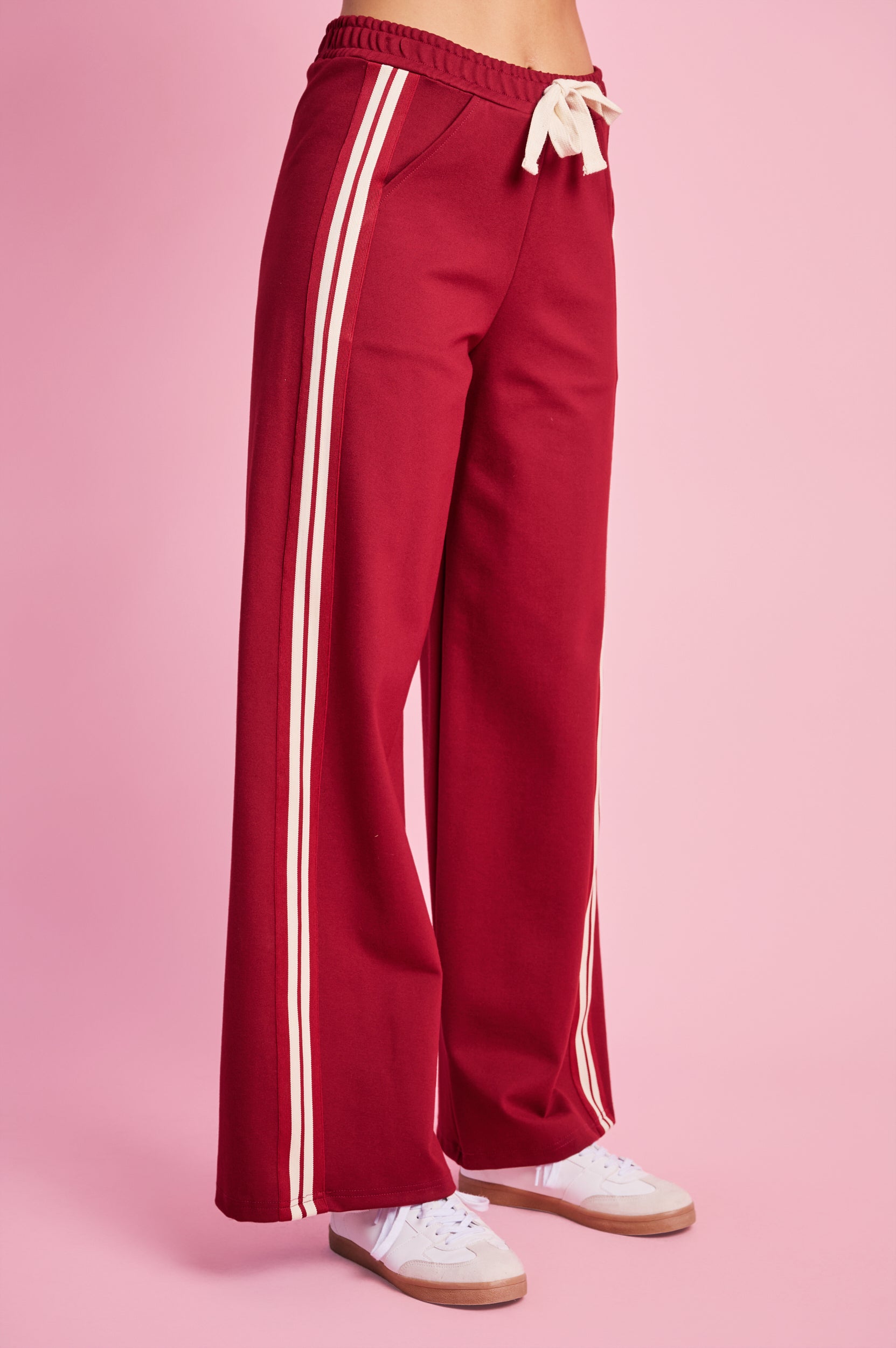 Ponti Pant with Contrast Rib in Burgundy/Milk