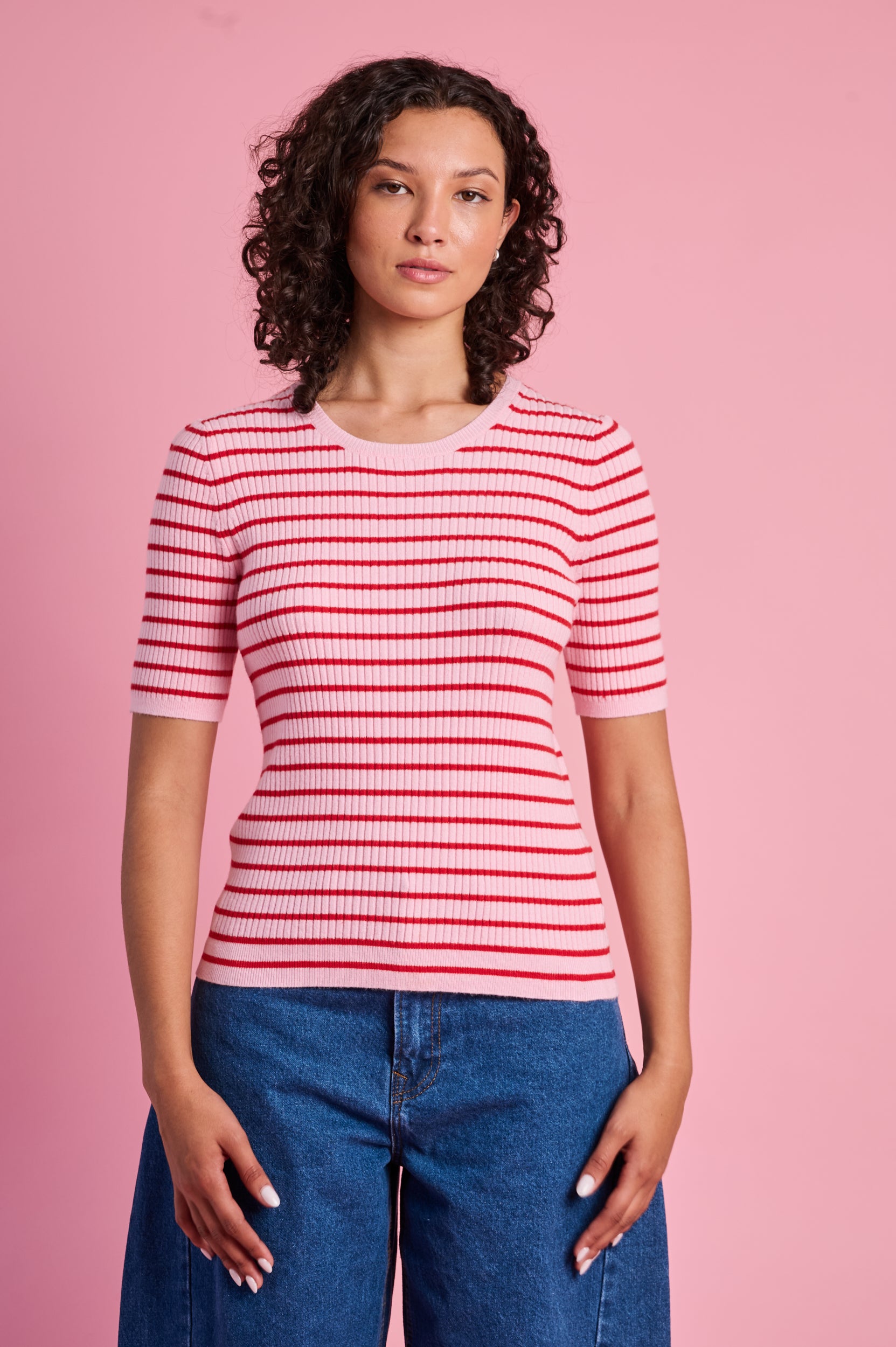 The Stripe Knitwear Basic in Red and Pink