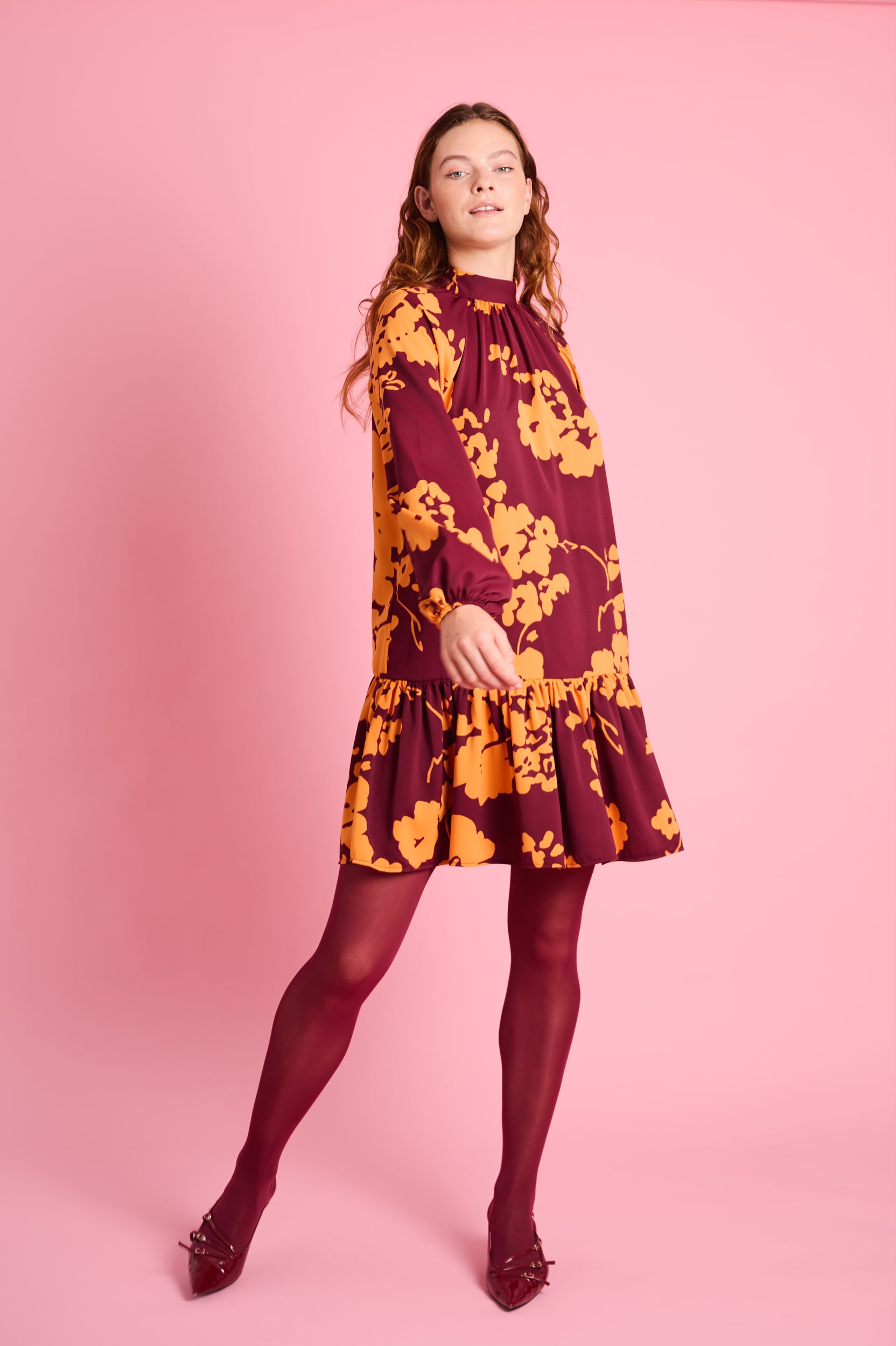 Swing Dress in Orange Flower