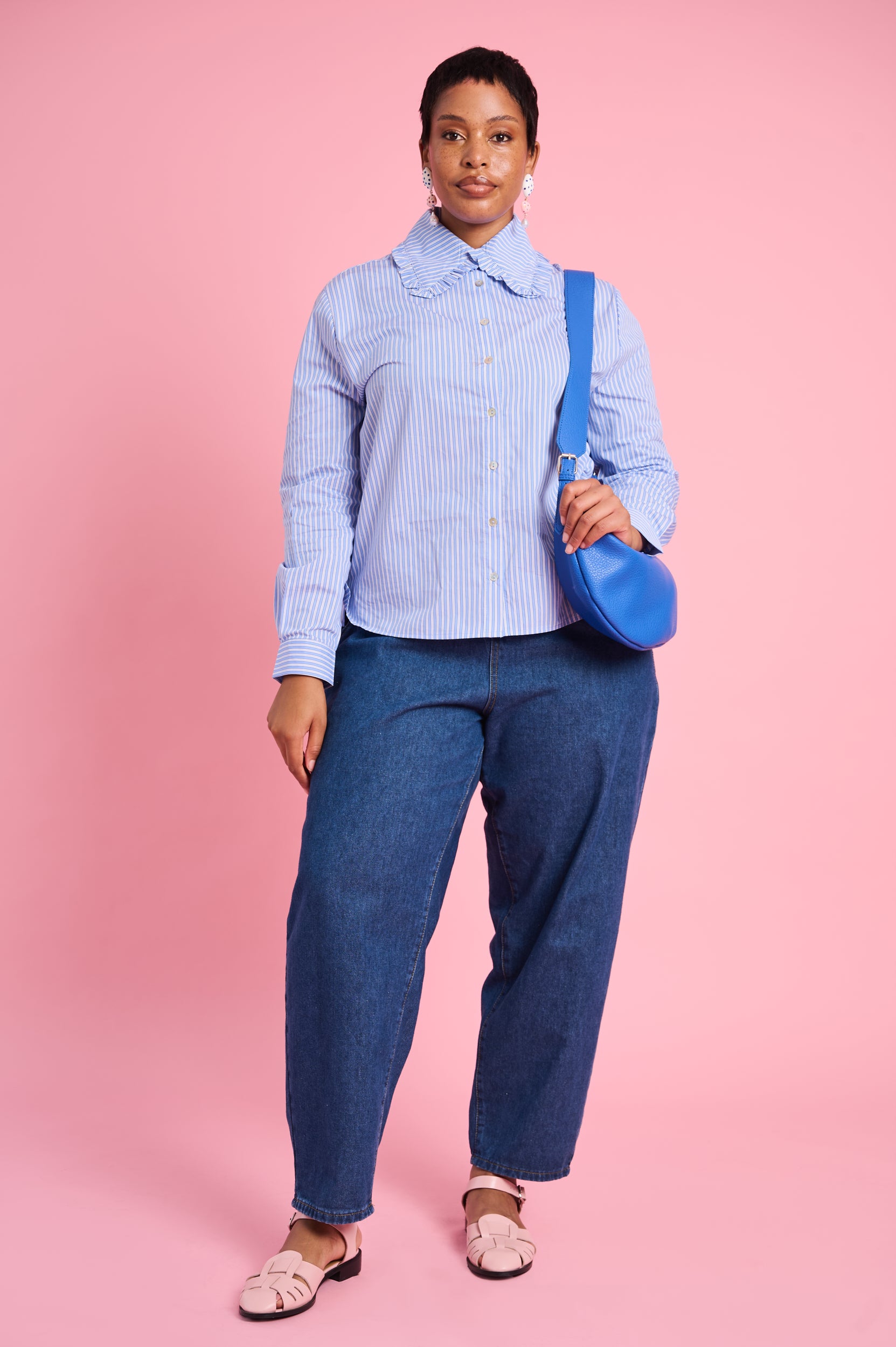 Peter Pan Collar Shirt in Blue Stripe
