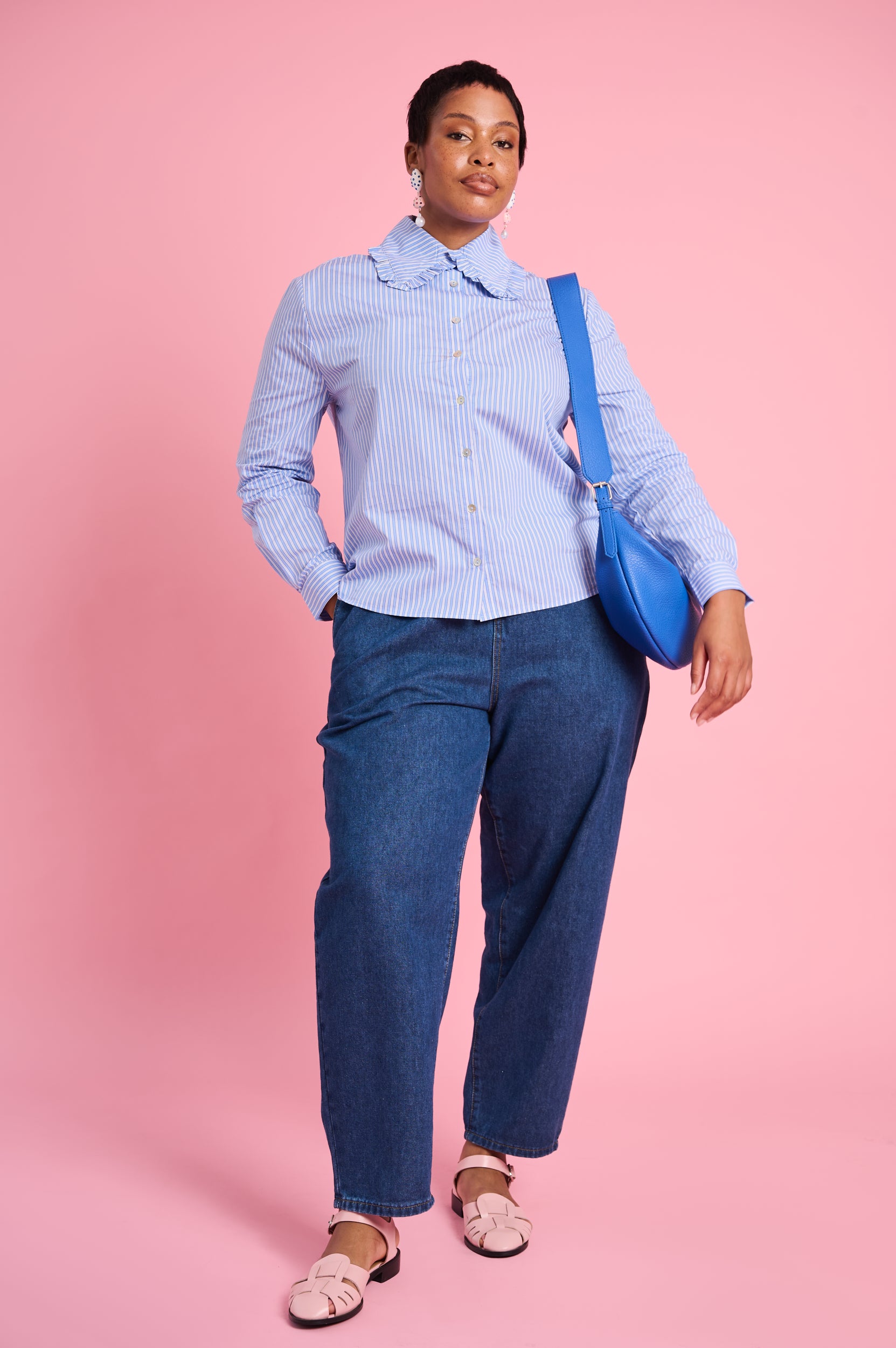 Peter Pan Collar Shirt in Blue Stripe