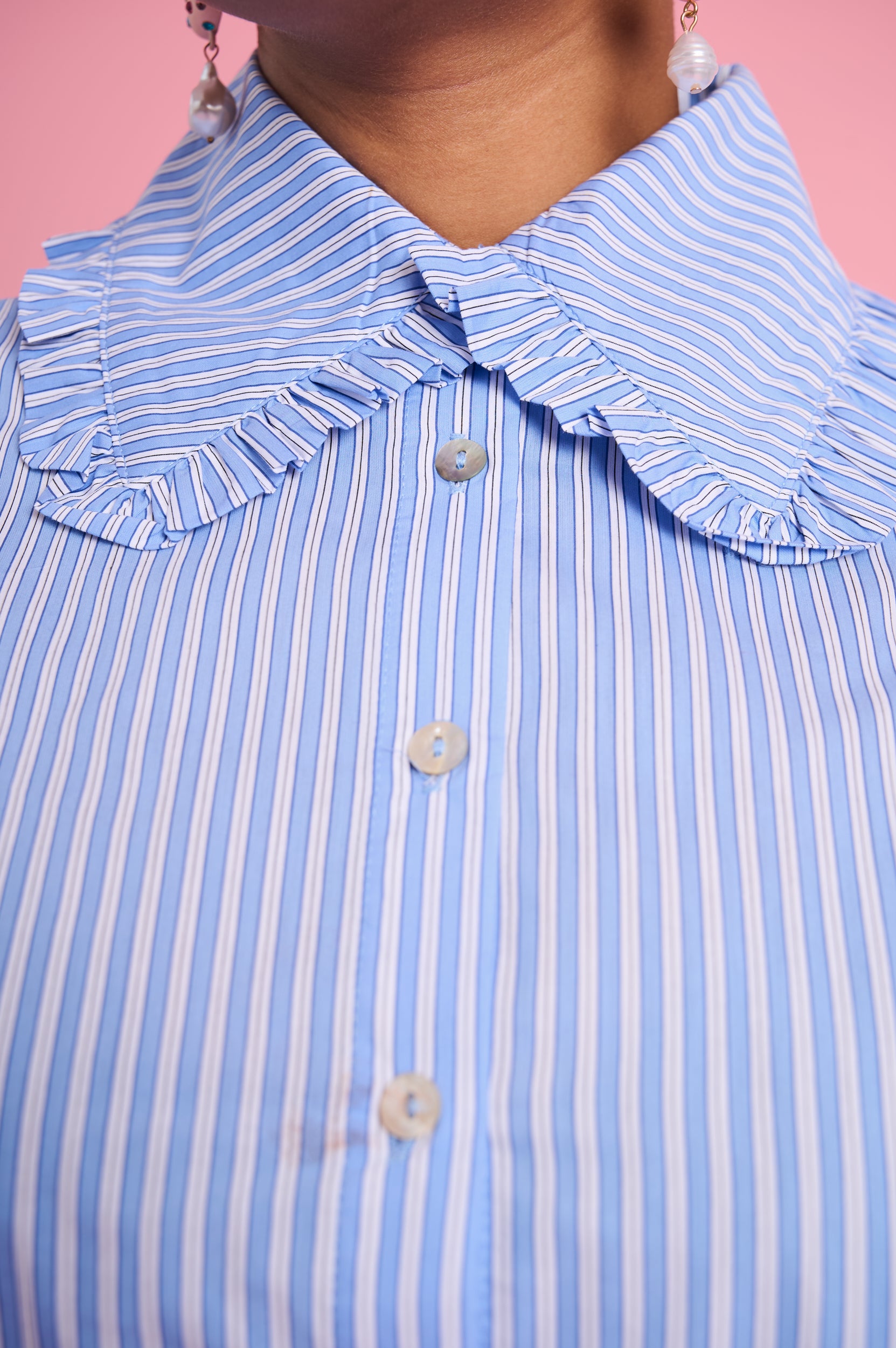 Peter Pan Collar Shirt in Blue Stripe