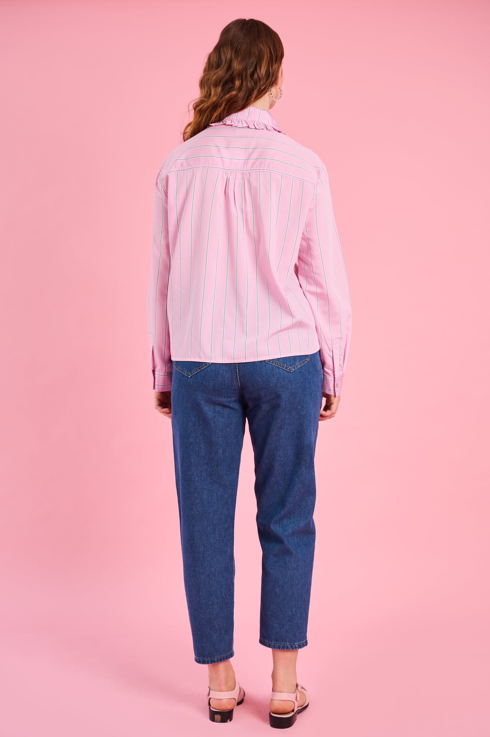 Peter Pan Collar Shirt in Pink Stripe