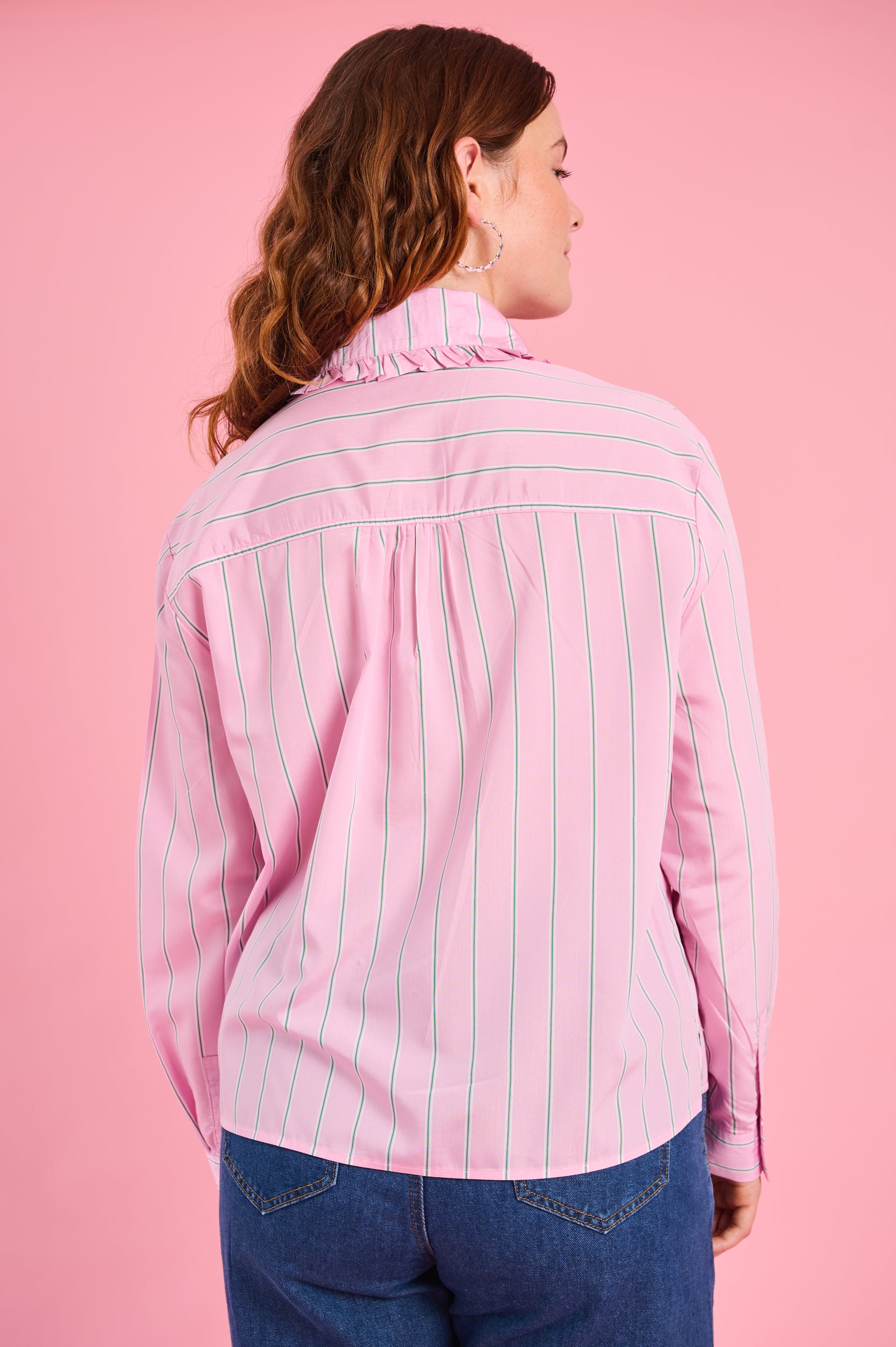 Peter Pan Collar Shirt in Pink Stripe