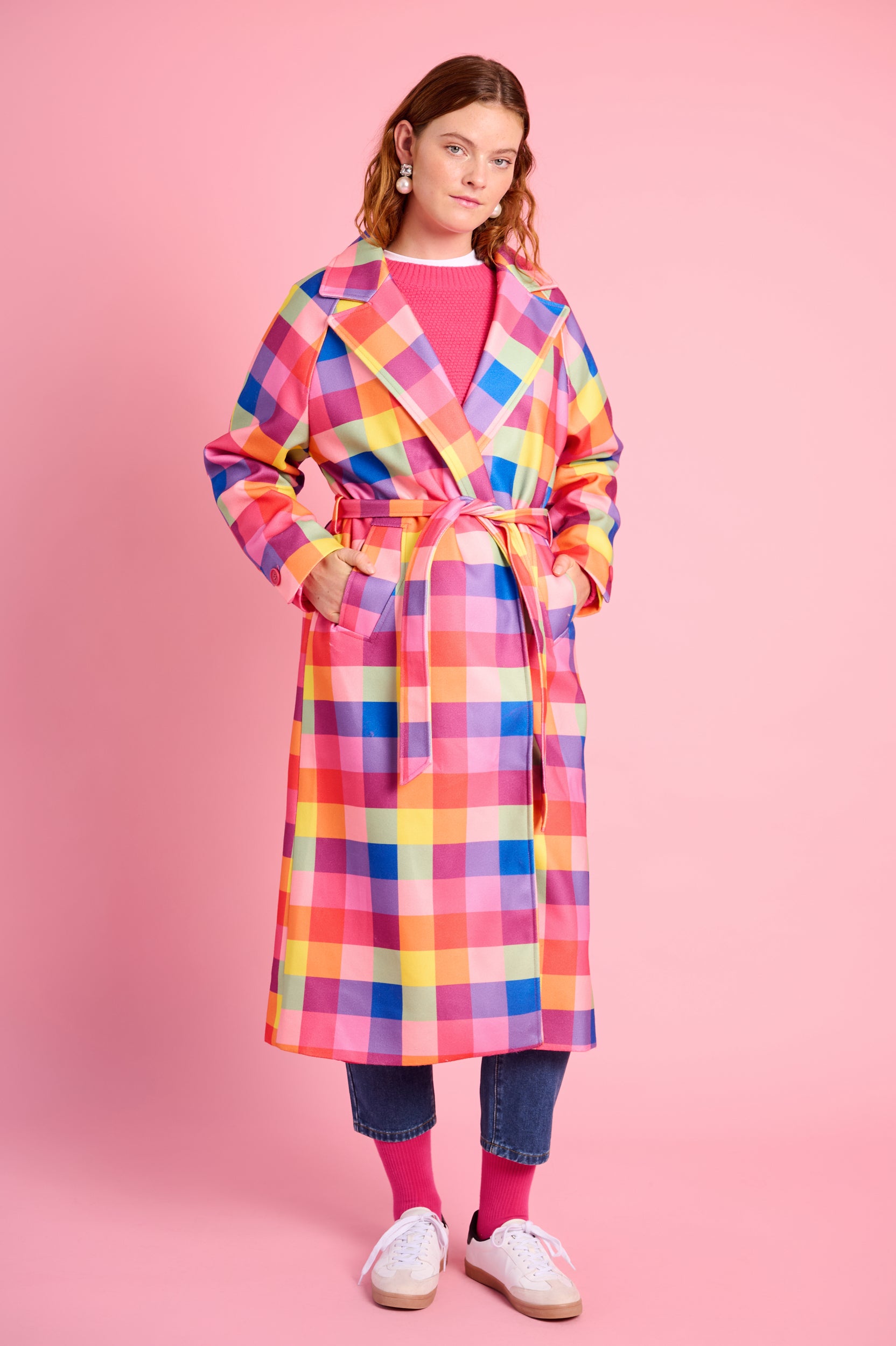 Melton Coat in Bright Check