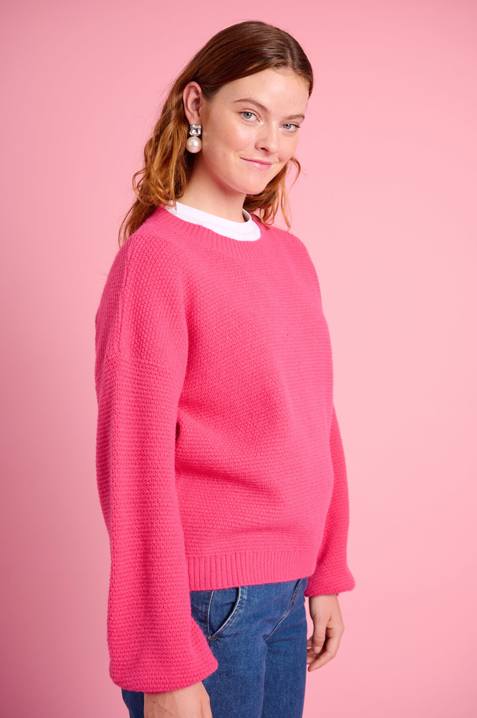 Crew Neck Jumper in Pink