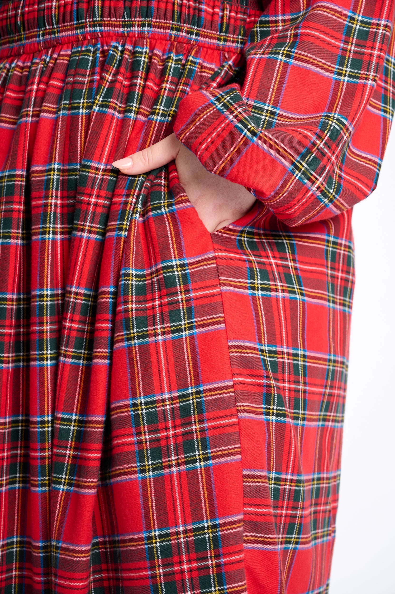 Shirring Dress in Red Tartan