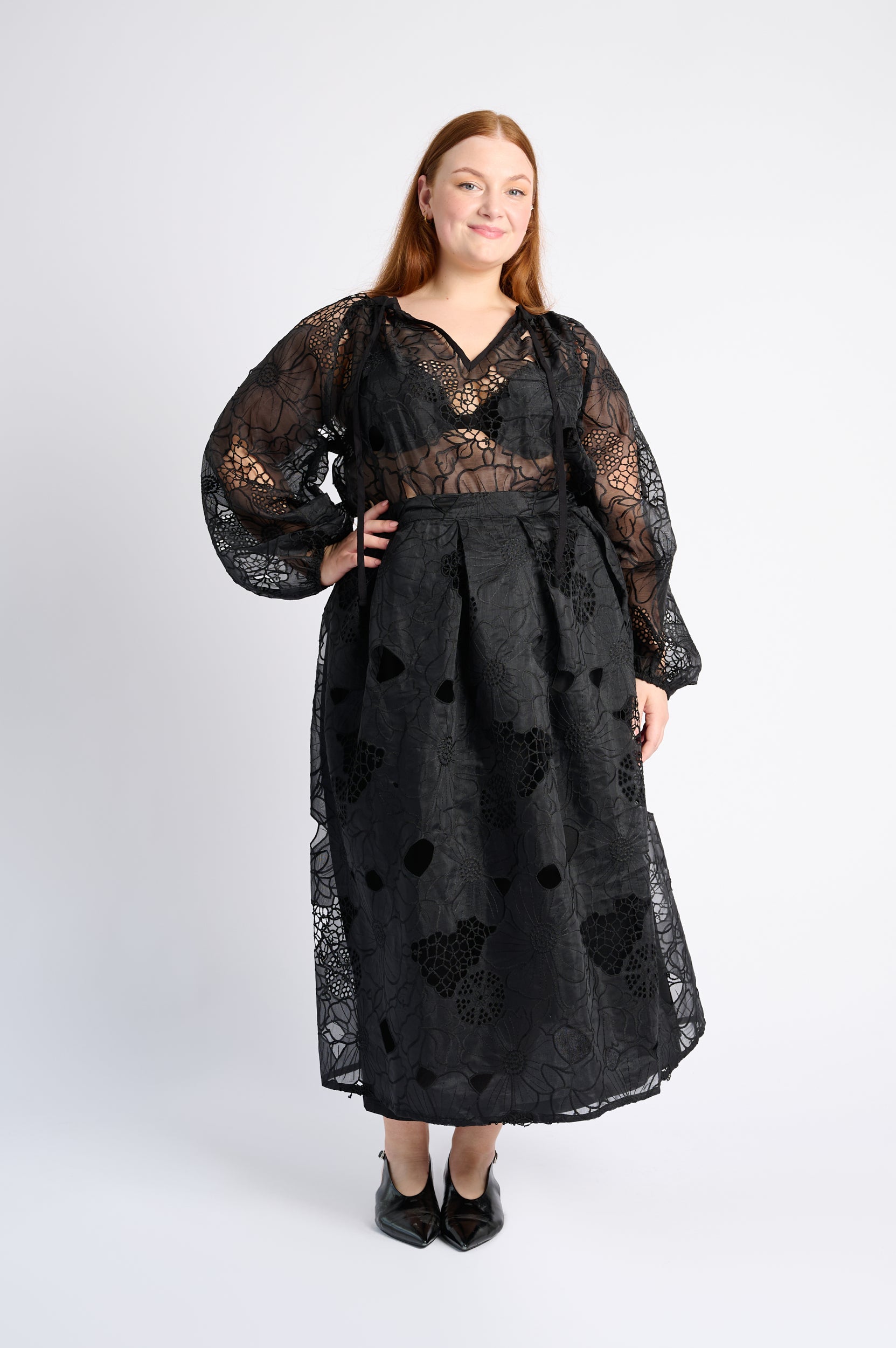 A Line Skirt in Embroidered Organza