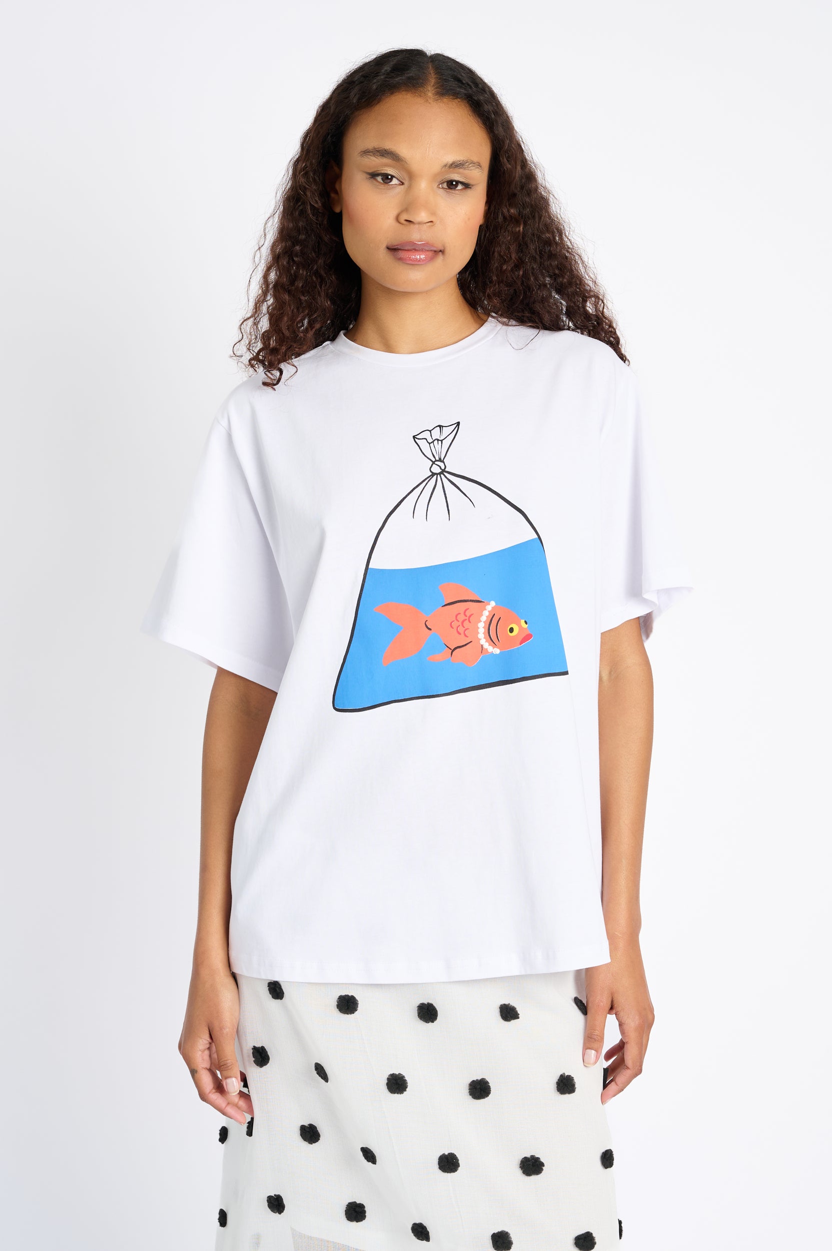Oversized Printed Tee with Goldfish