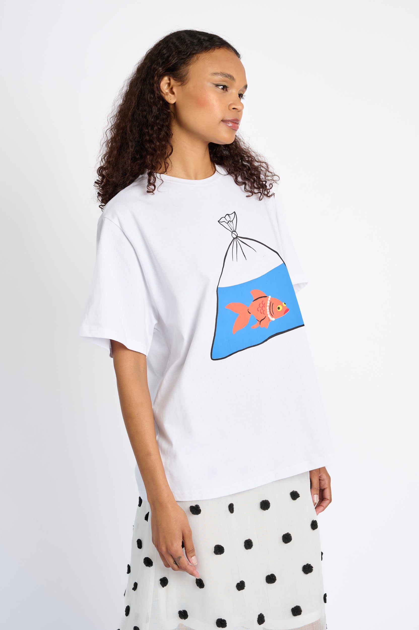 Oversized Printed Tee with Goldfish