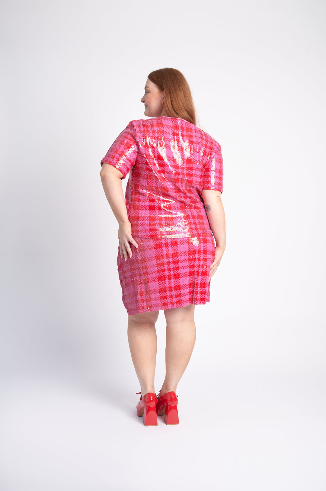 Check Sequin Mini Skirt in Red/Pink