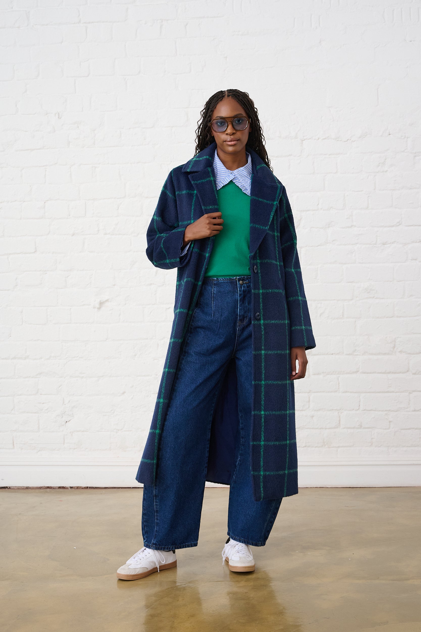 Melton Coat in Ink and Green Grid – Me&B