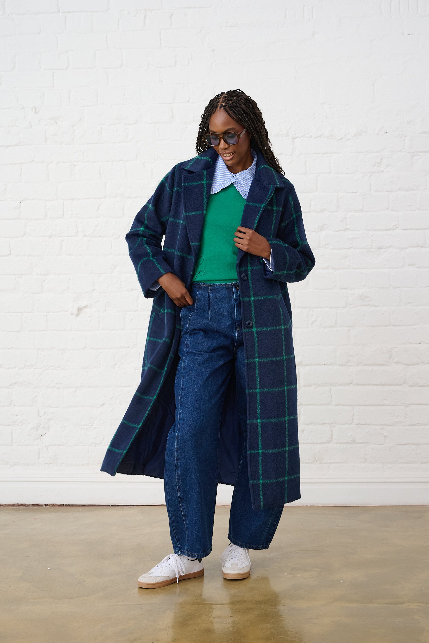 Melton Coat in Ink and Green Grid – Me&B