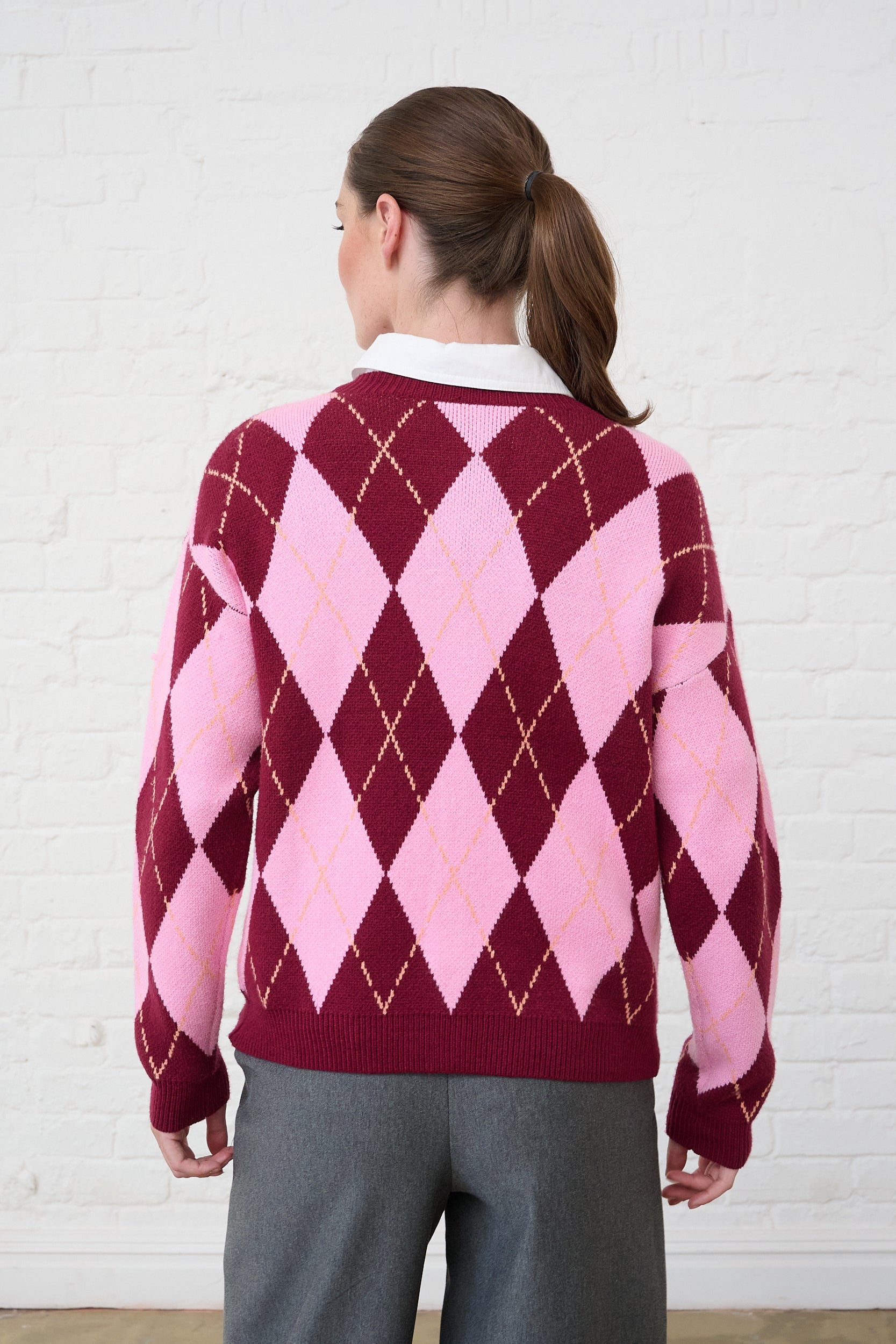 レディースファッション andmary Dona argyle knit set up pink