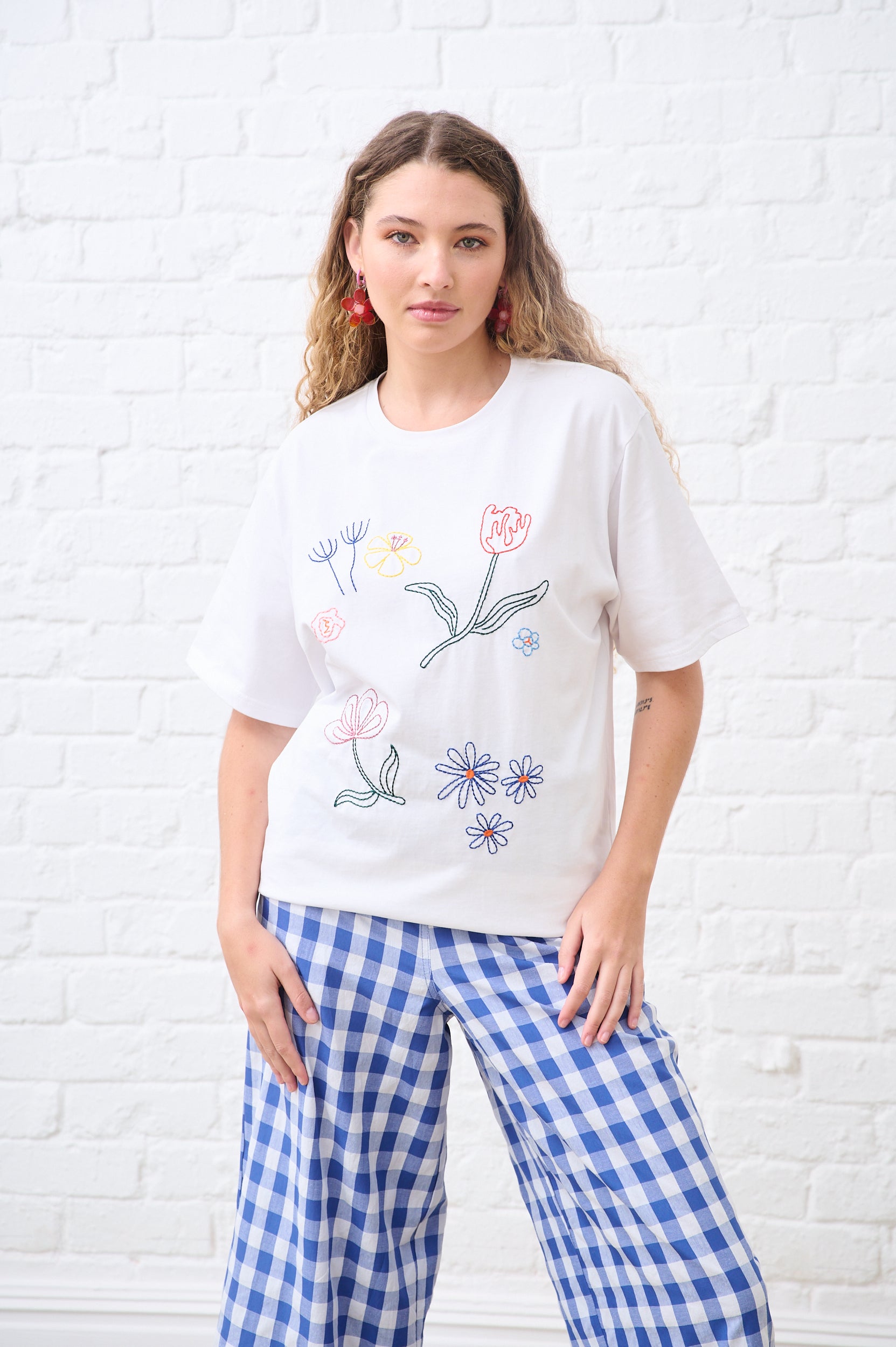 Elasticated Pants with Side Pockets in Blue Gingham
