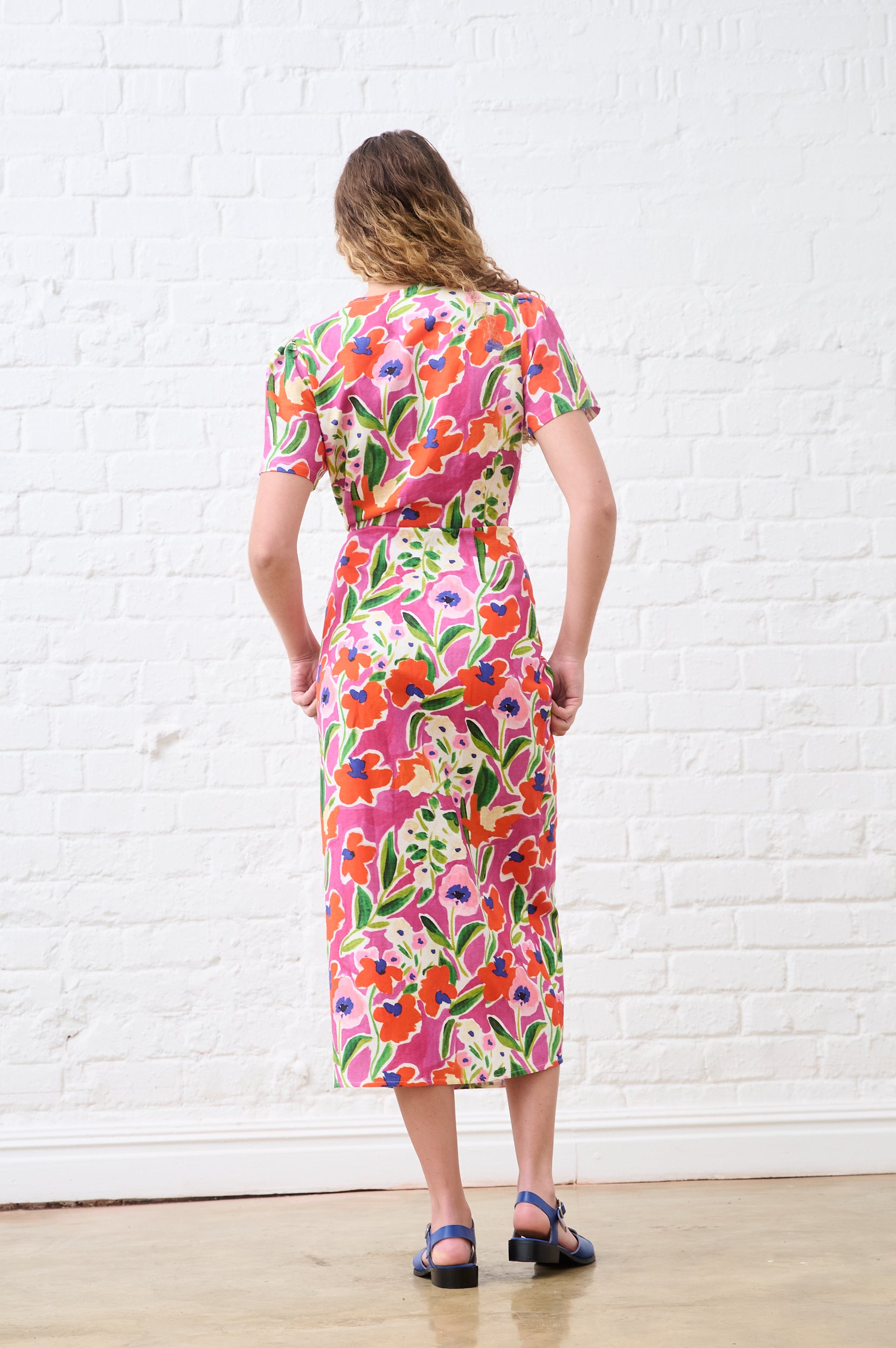 Linen Wrap Dress in Watercolour Floral