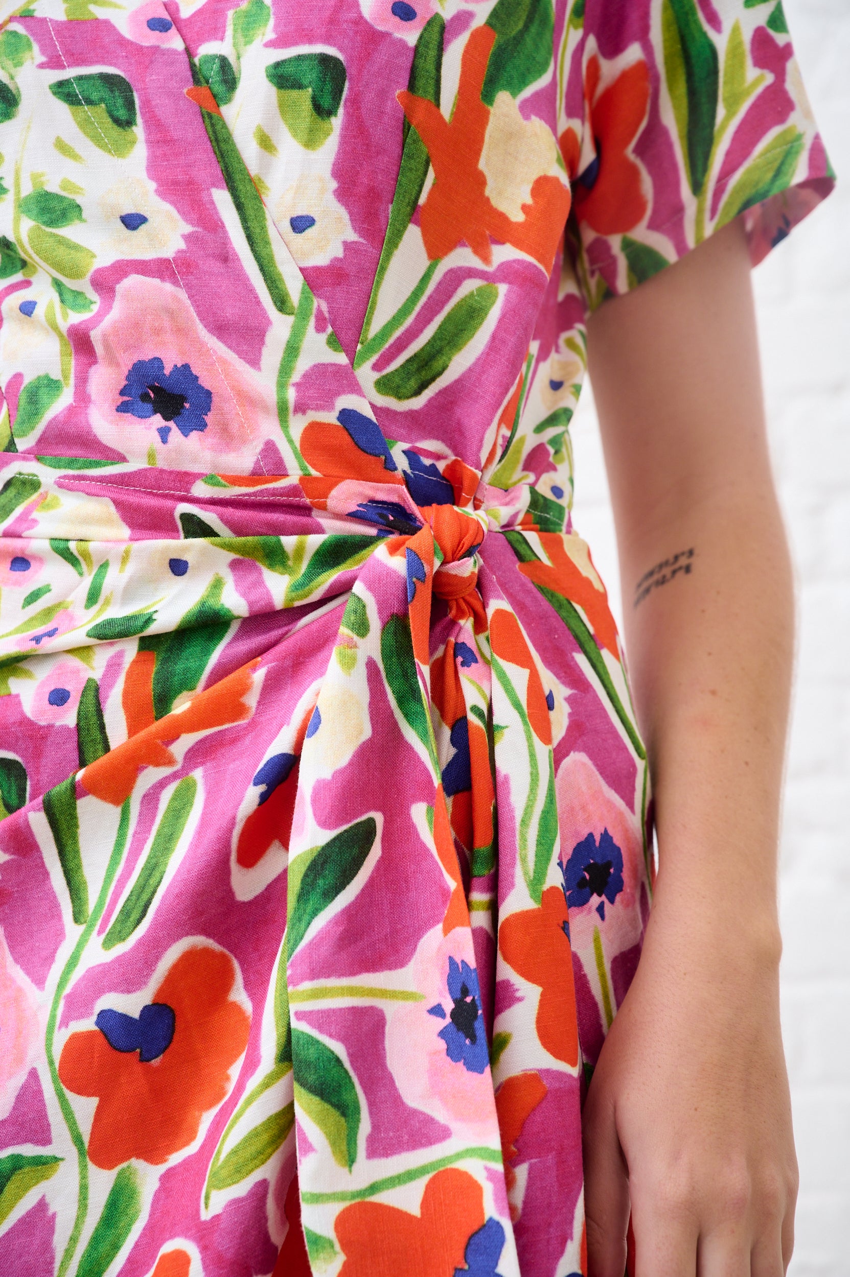 Linen Wrap Dress in Watercolour Floral