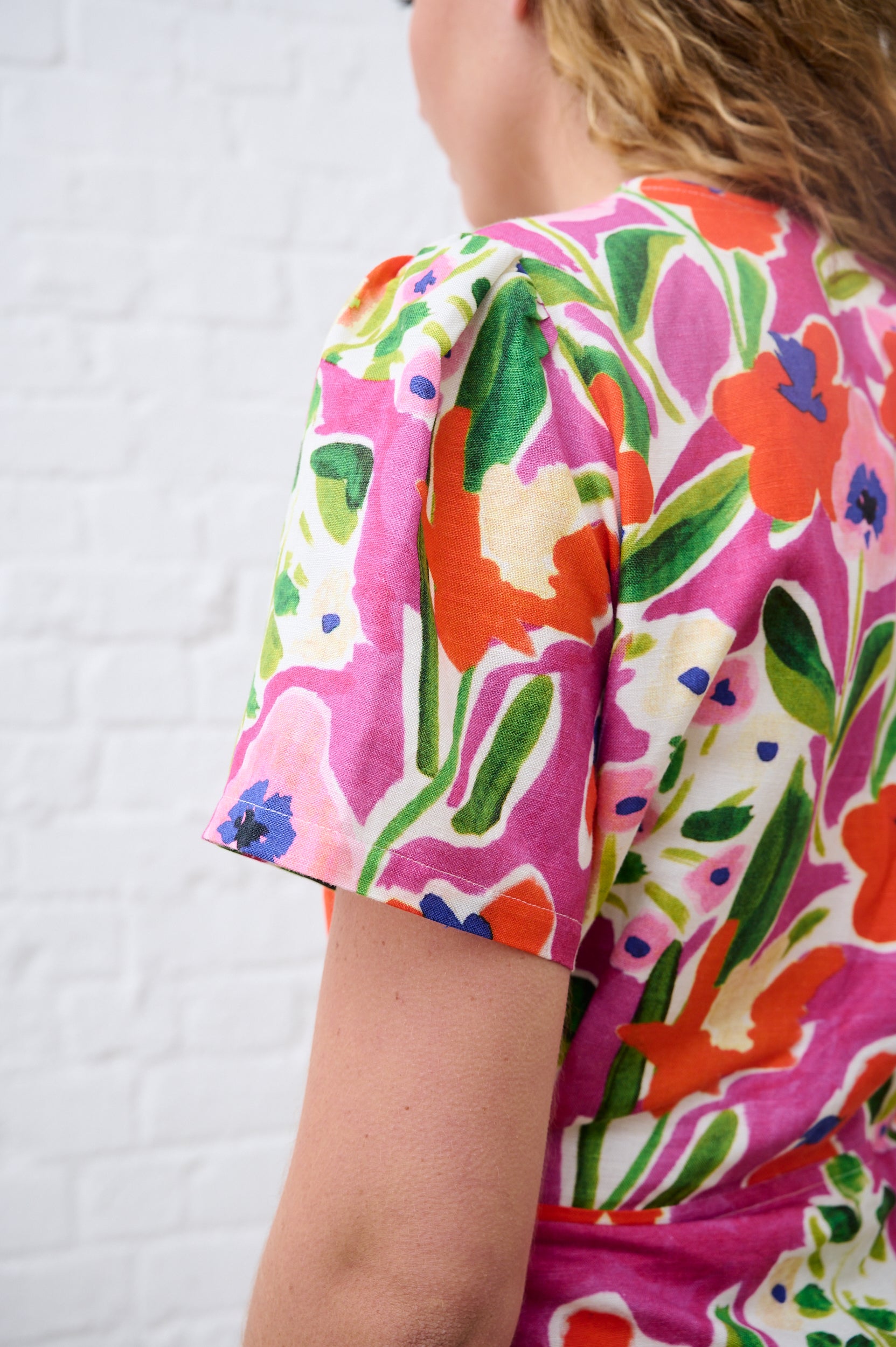 Linen Wrap Dress in Watercolour Floral
