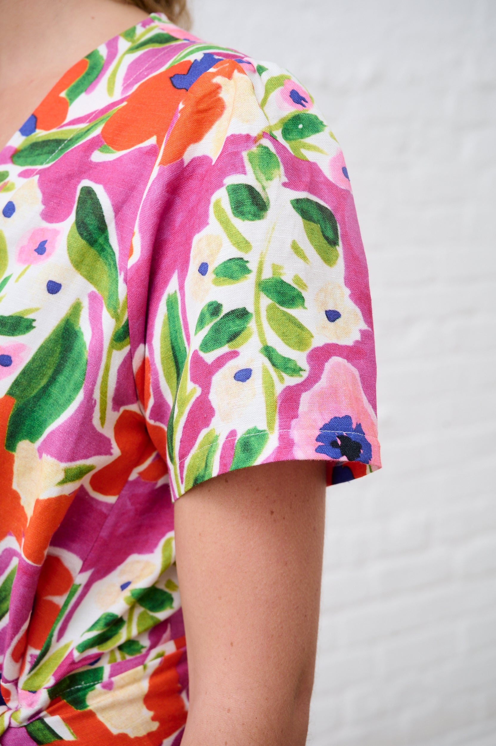Linen Wrap Dress in Watercolour Floral