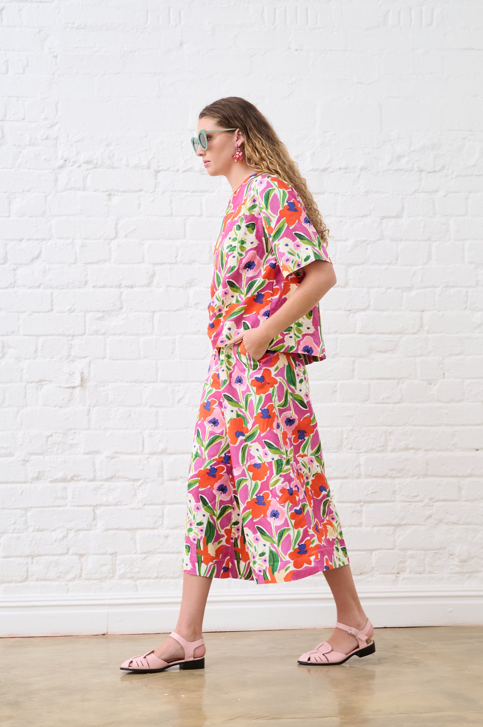 Linen T-Shirt in Watercolour Floral