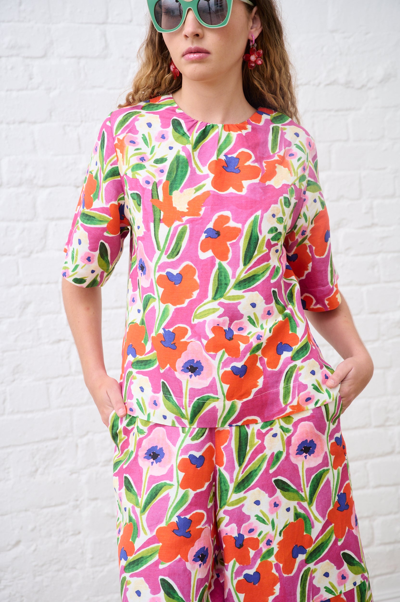 Linen T-Shirt in Watercolour Floral