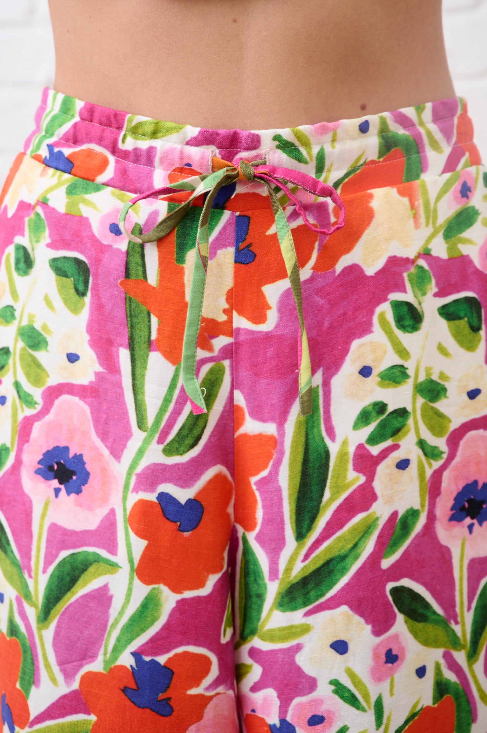 Wide Leg Linen Crop in Watercolour Floral