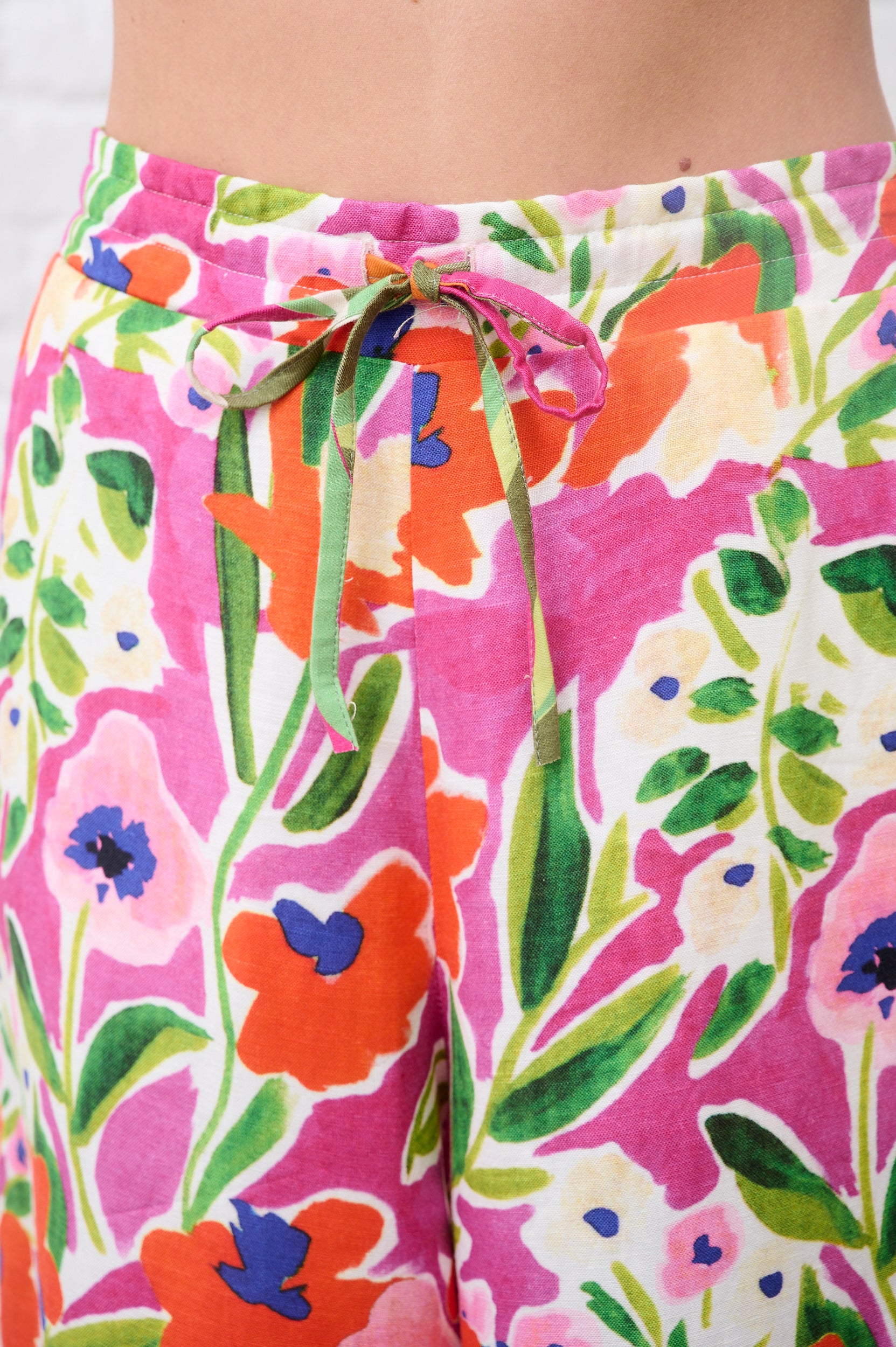 Wide Leg Linen Crop in Watercolour Floral