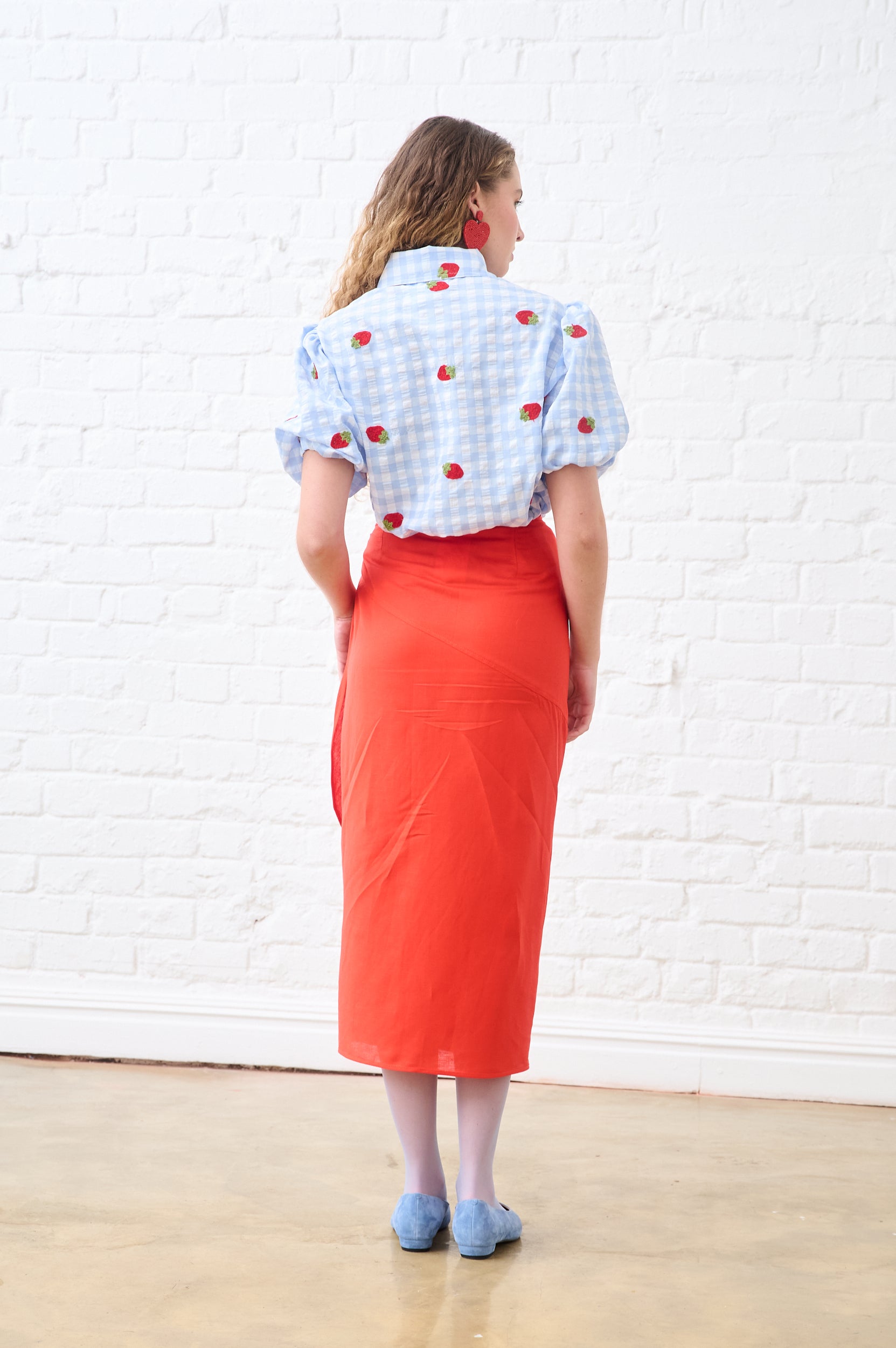 Linen Wrap Skirt in Coral