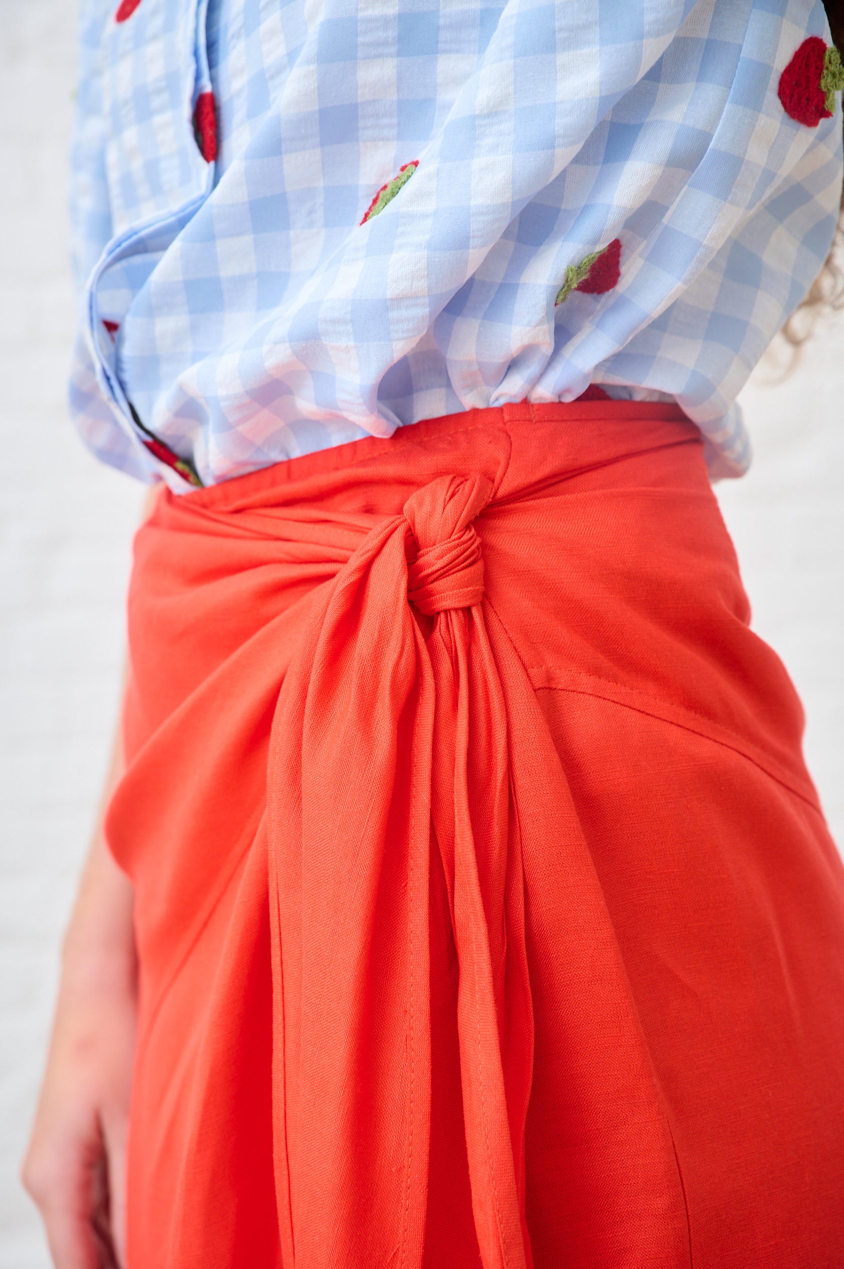 Linen Wrap Skirt in Coral