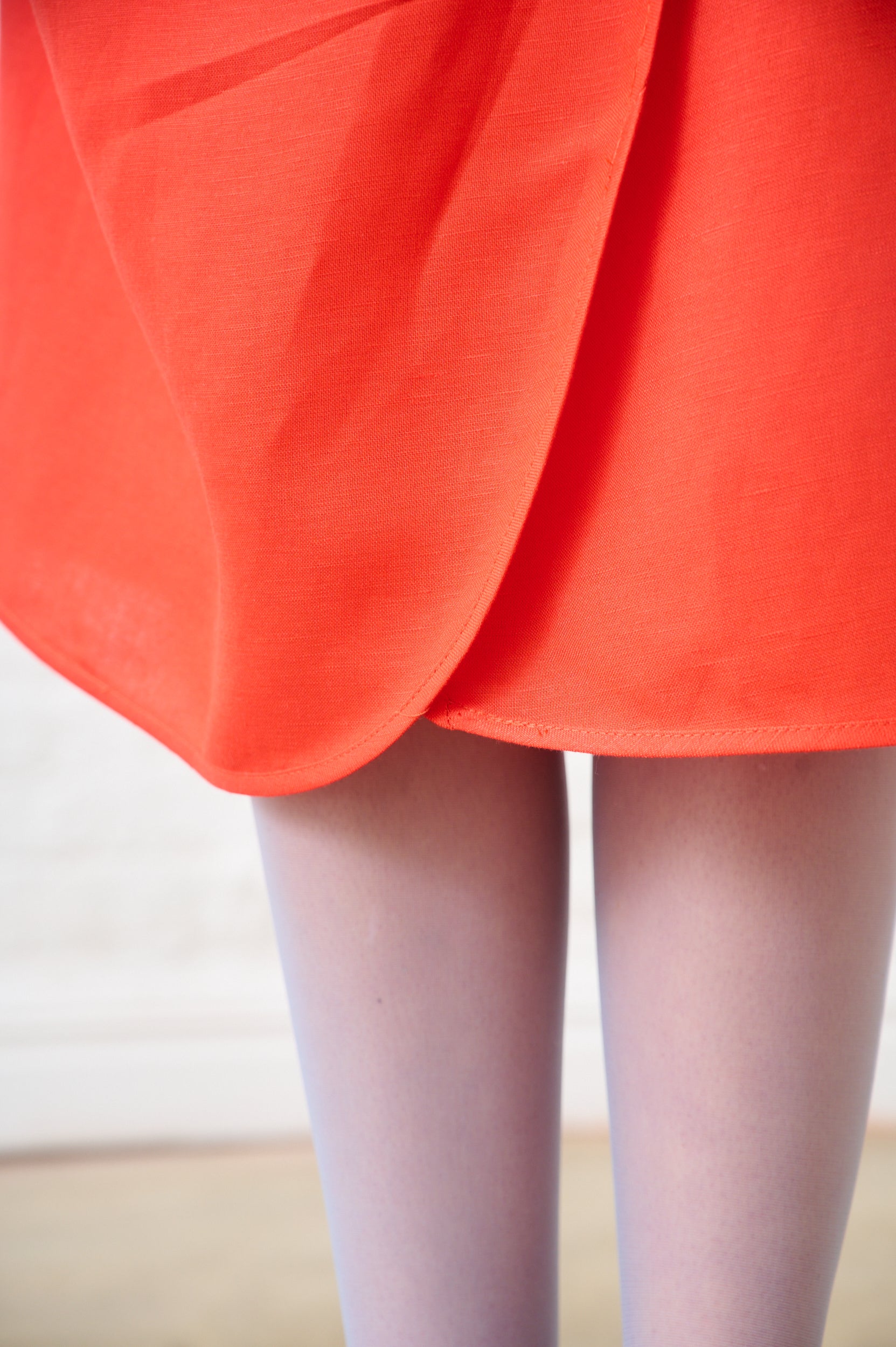 Linen Wrap Skirt in Coral