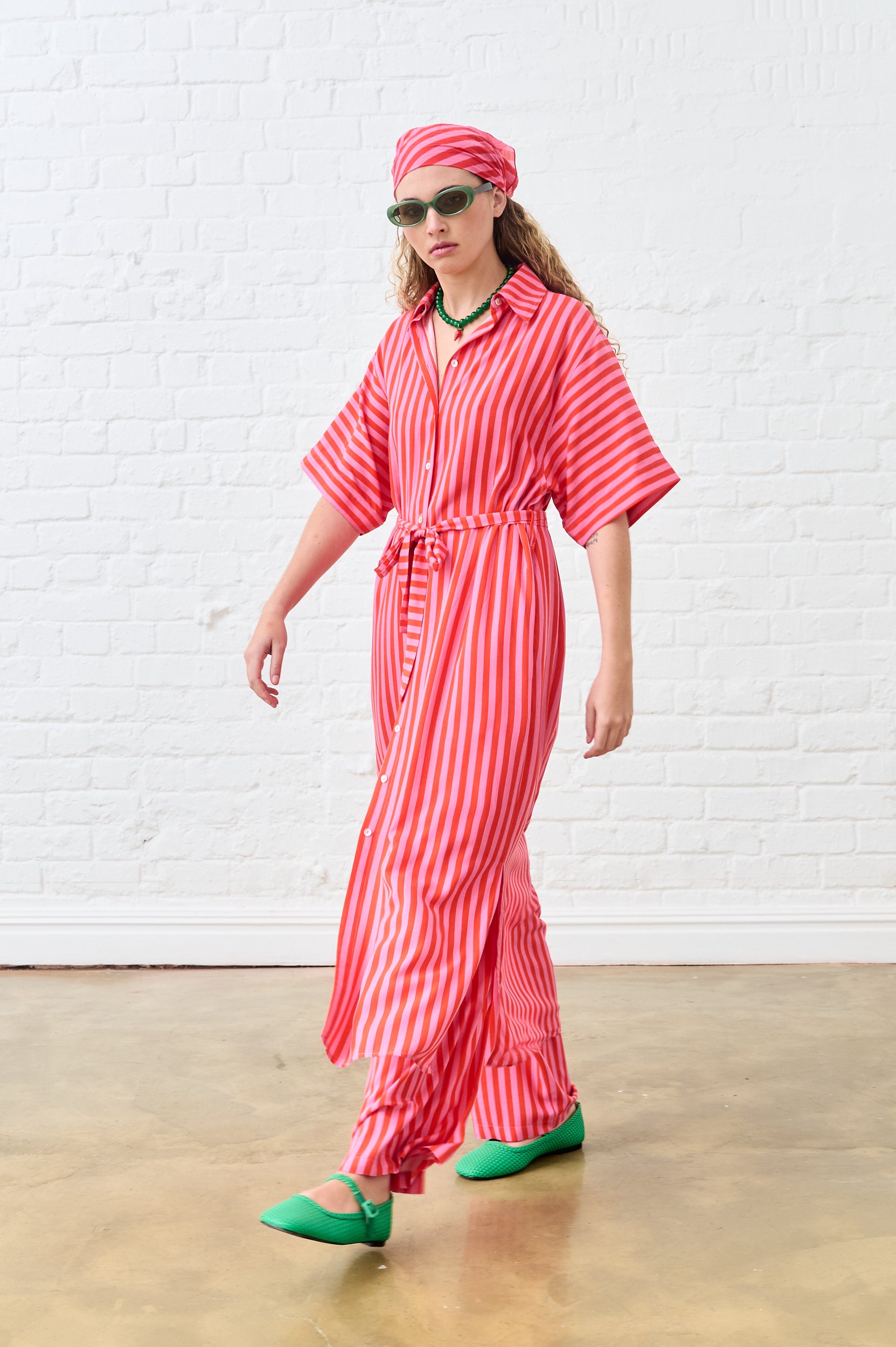 Maxi Shirtdress in Pink and Red Stripe