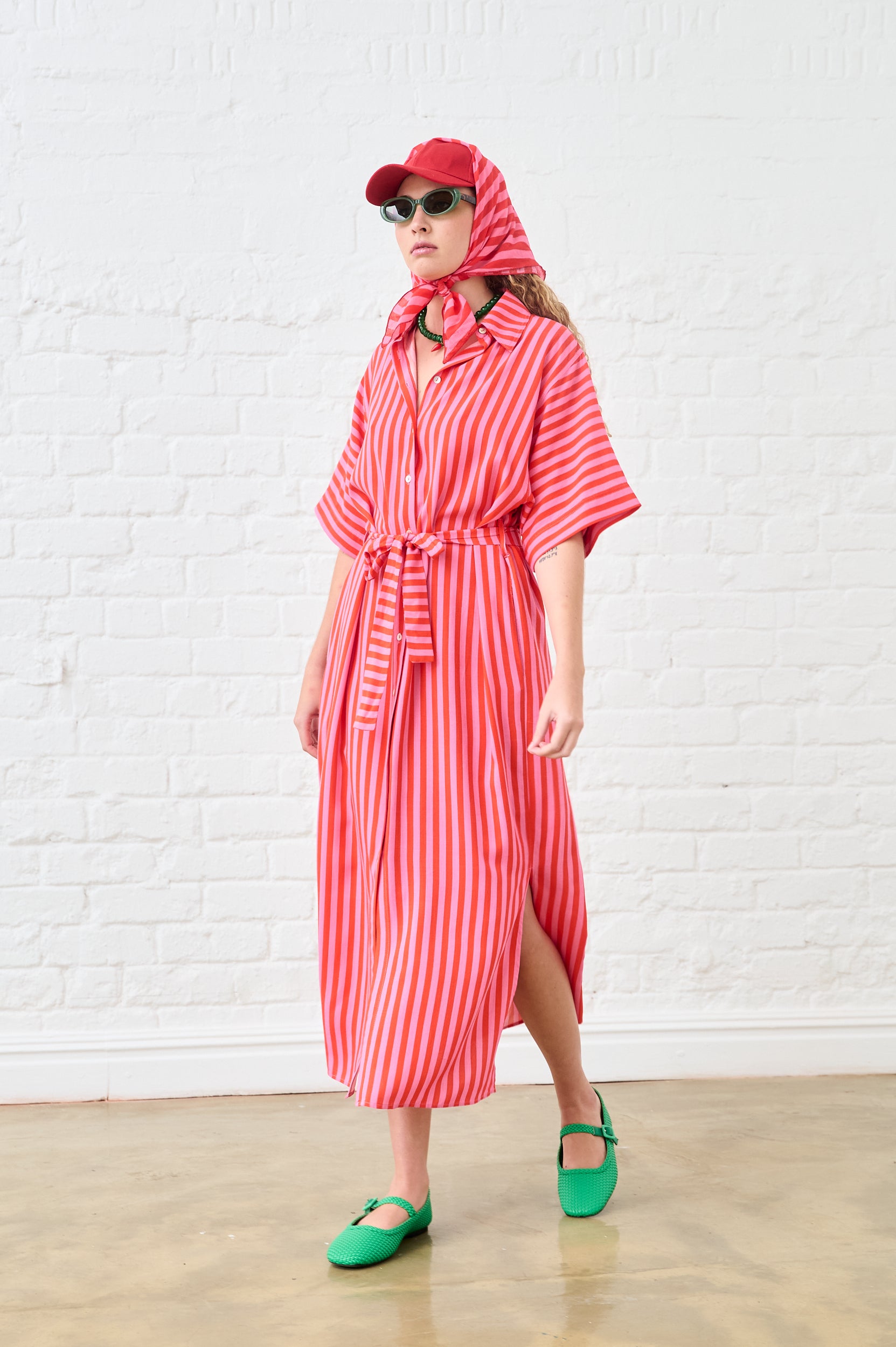 Maxi Shirtdress in Pink and Red Stripe