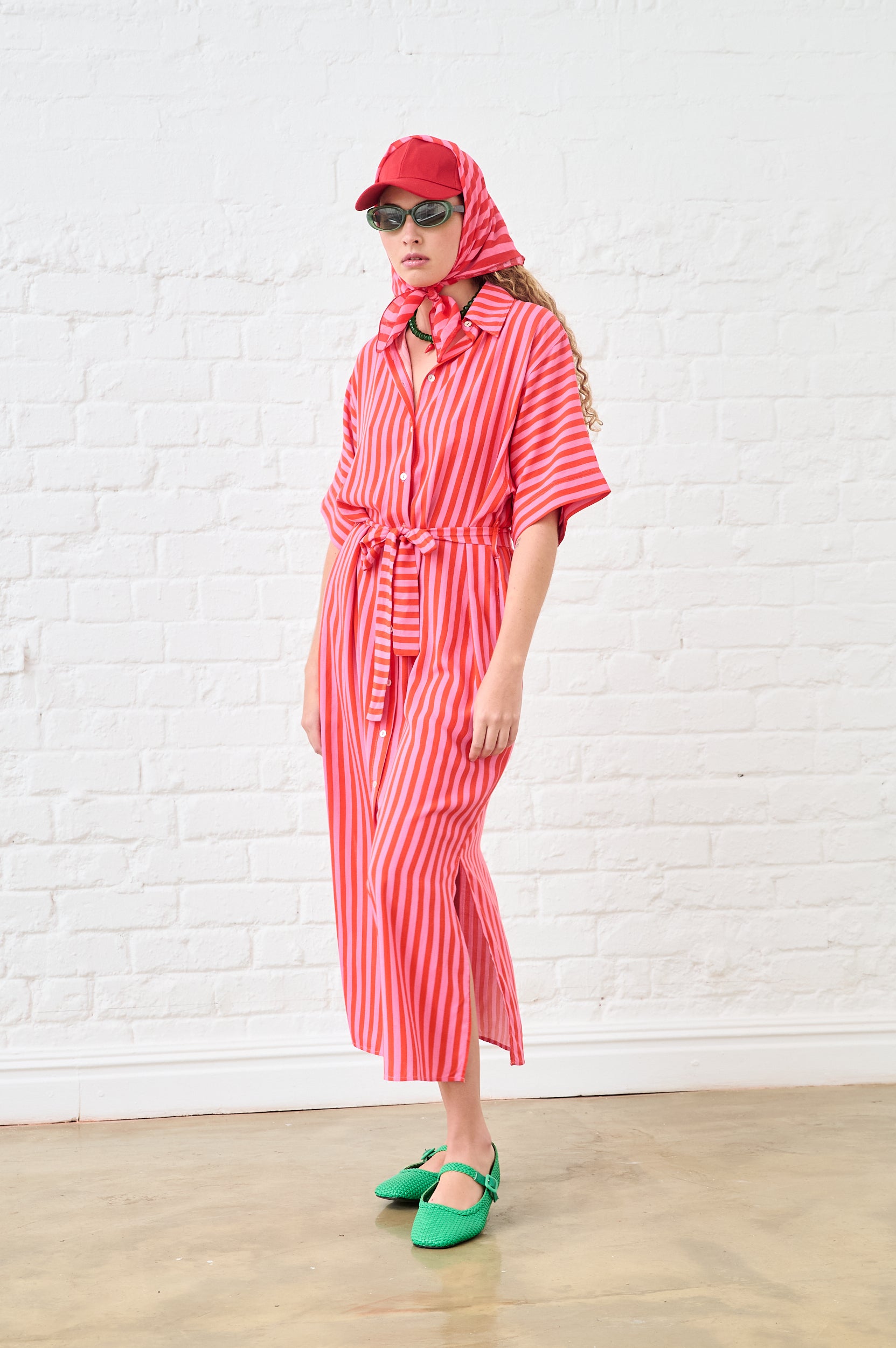 Maxi Shirtdress in Pink and Red Stripe