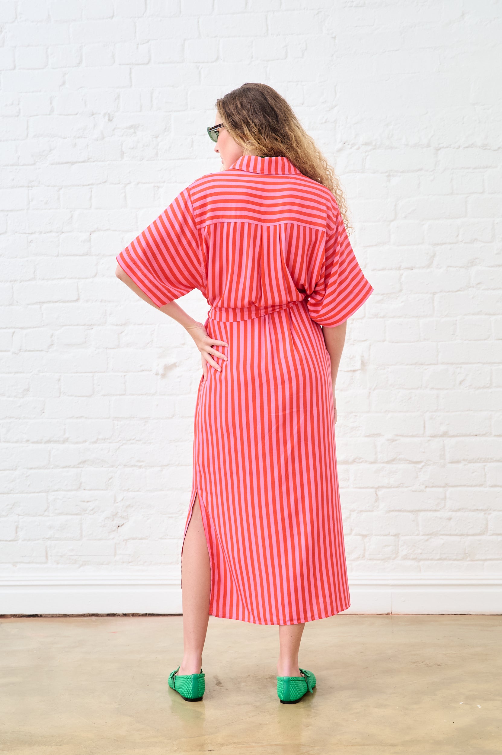 Maxi Shirtdress in Pink and Red Stripe