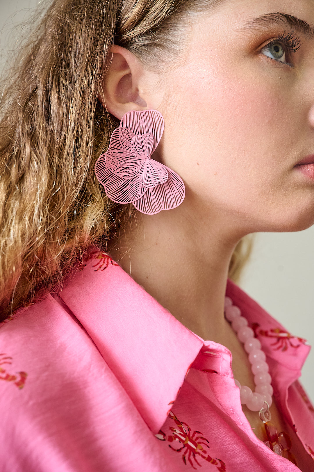 Flower Petal Earrings in Soft Pink
